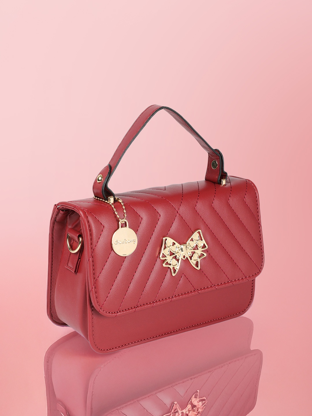 

DressBerry Structured Satchel with Quilted Details, Maroon