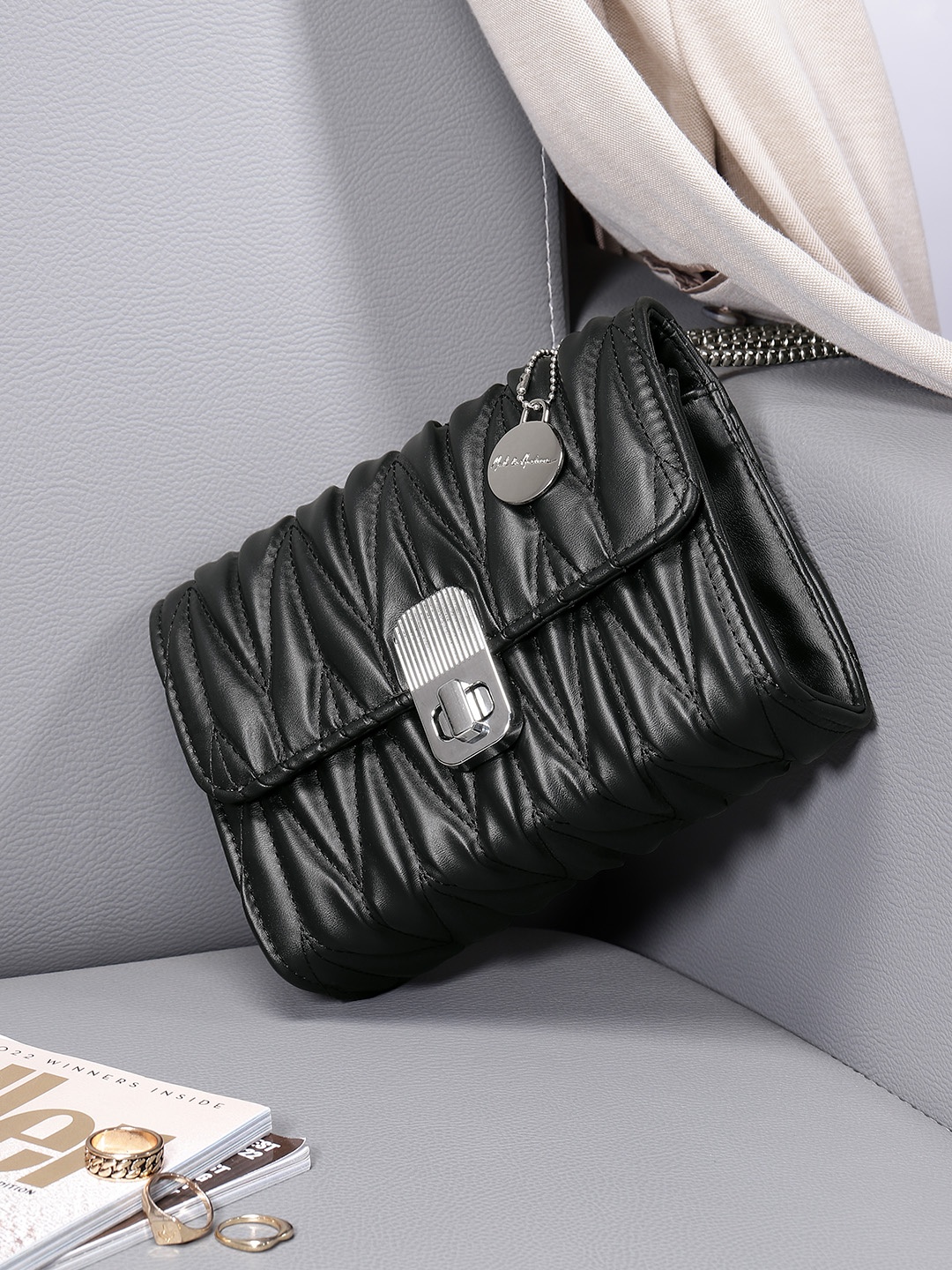 

Mast & Harbour Structured Shoulder Bag with Quilted Detail, Black