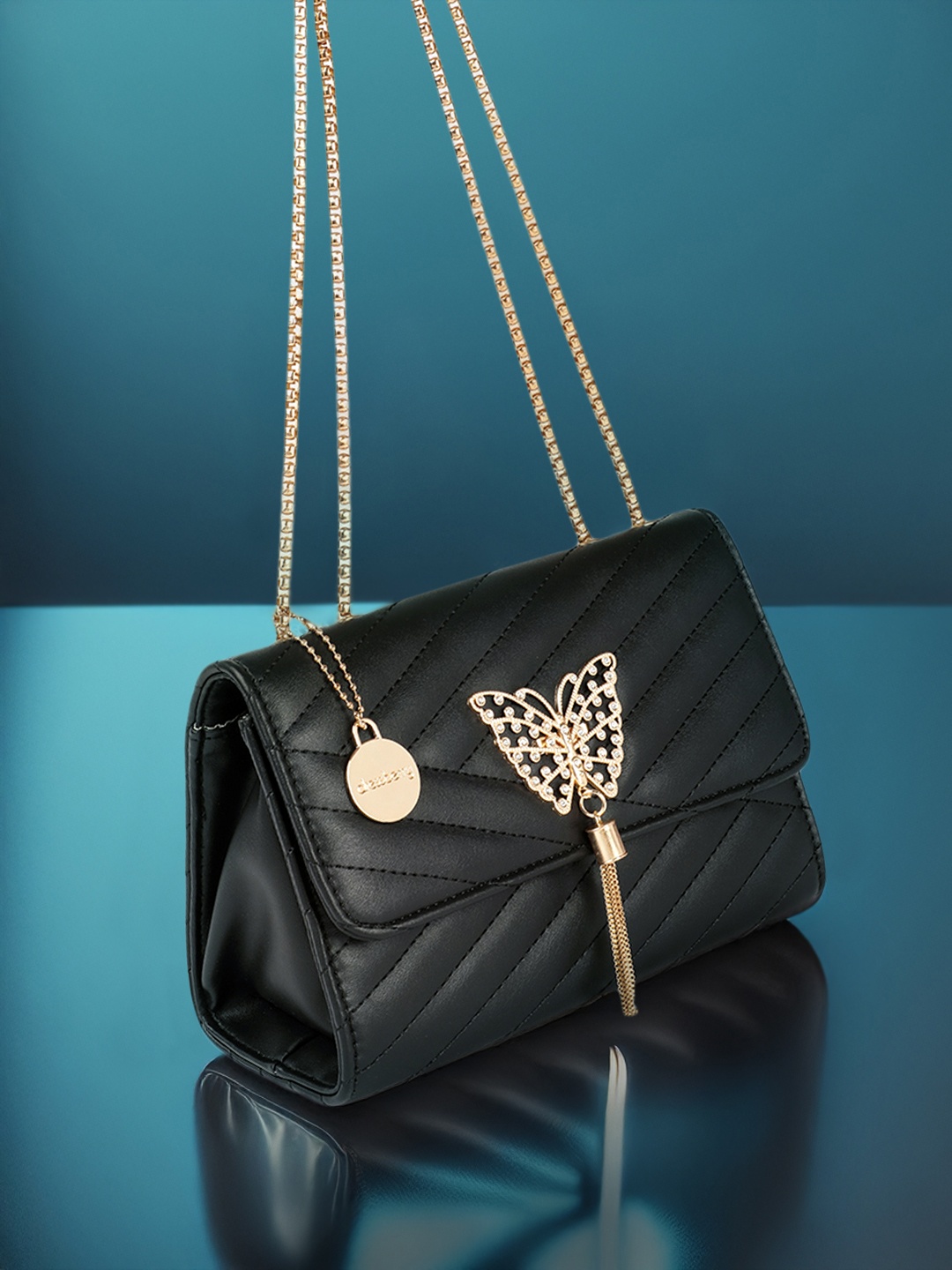 

DressBerry Structured Embellished Shoulder Bag, Black
