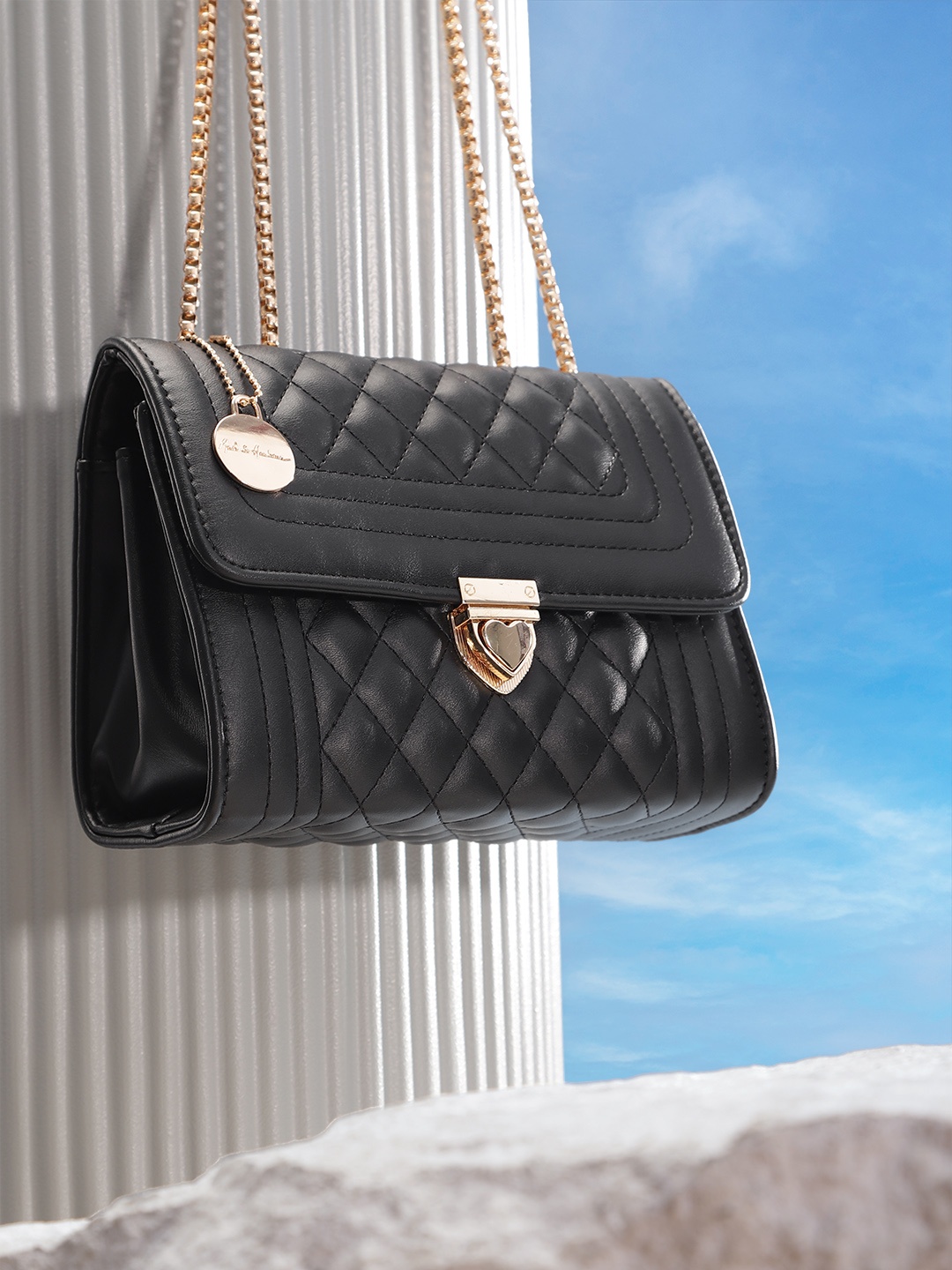 

Mast & Harbour Structured Shoulder Bag with Quilted Detail, Black