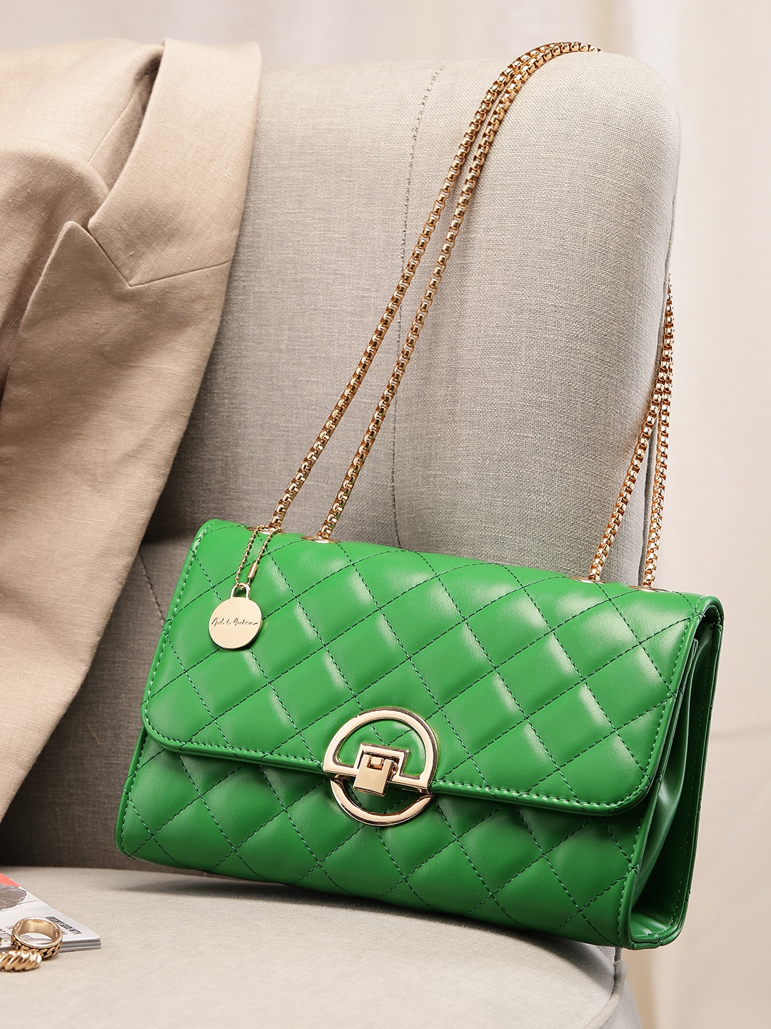 

Mast & Harbour Structured Quilted Shoulder Bag, Green