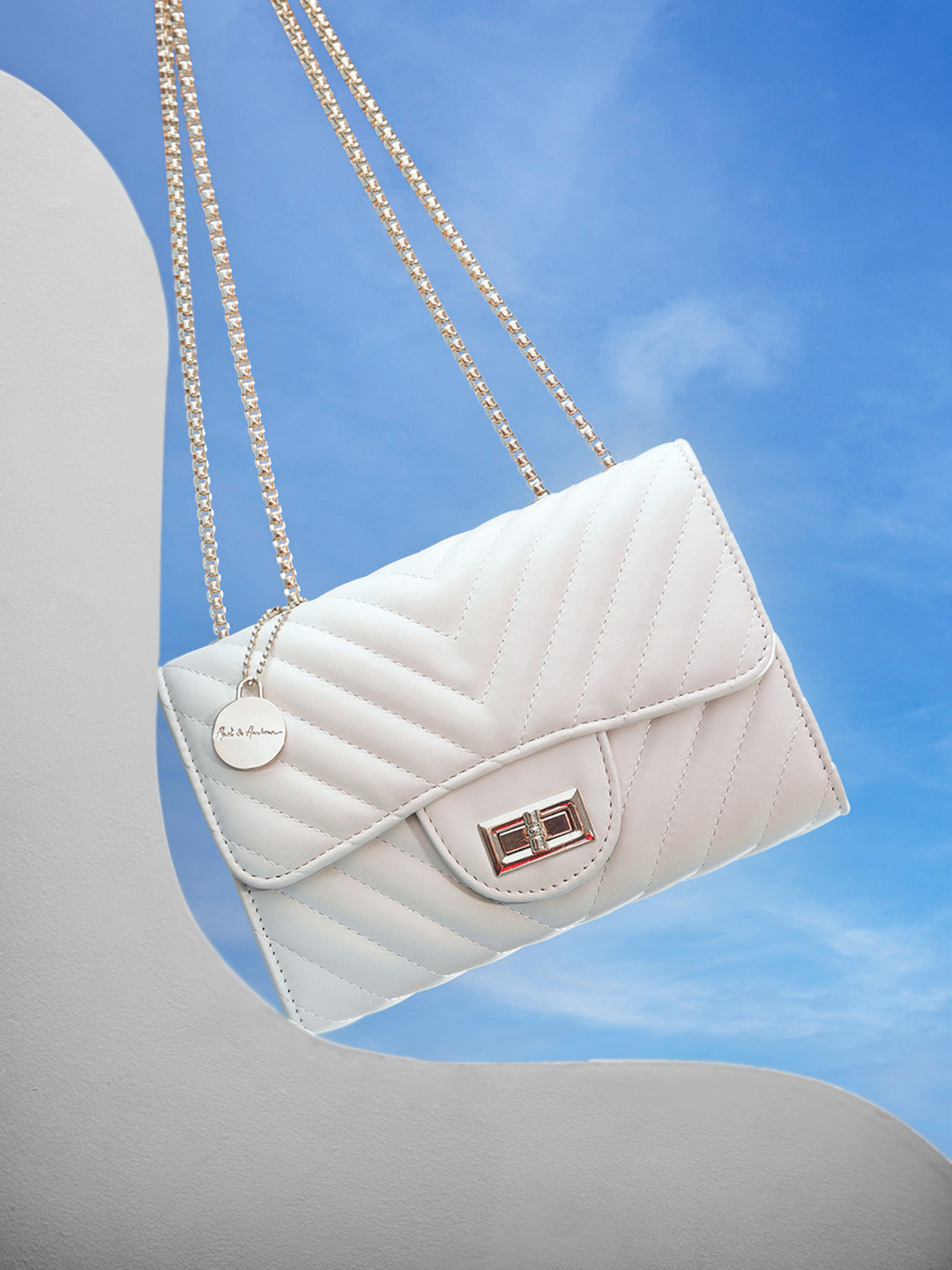 

Mast & Harbour Structured Quilted Shoulder Bag, Off white