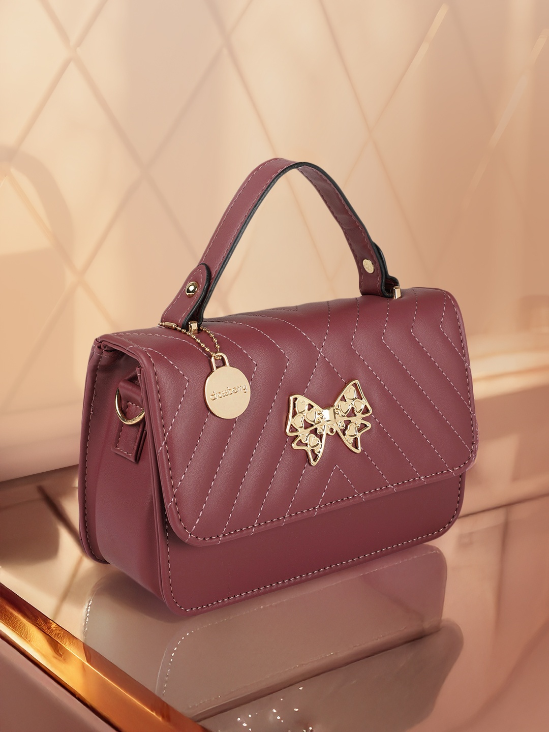 

DressBerry Structured Satchel with Quilted Details, Burgundy