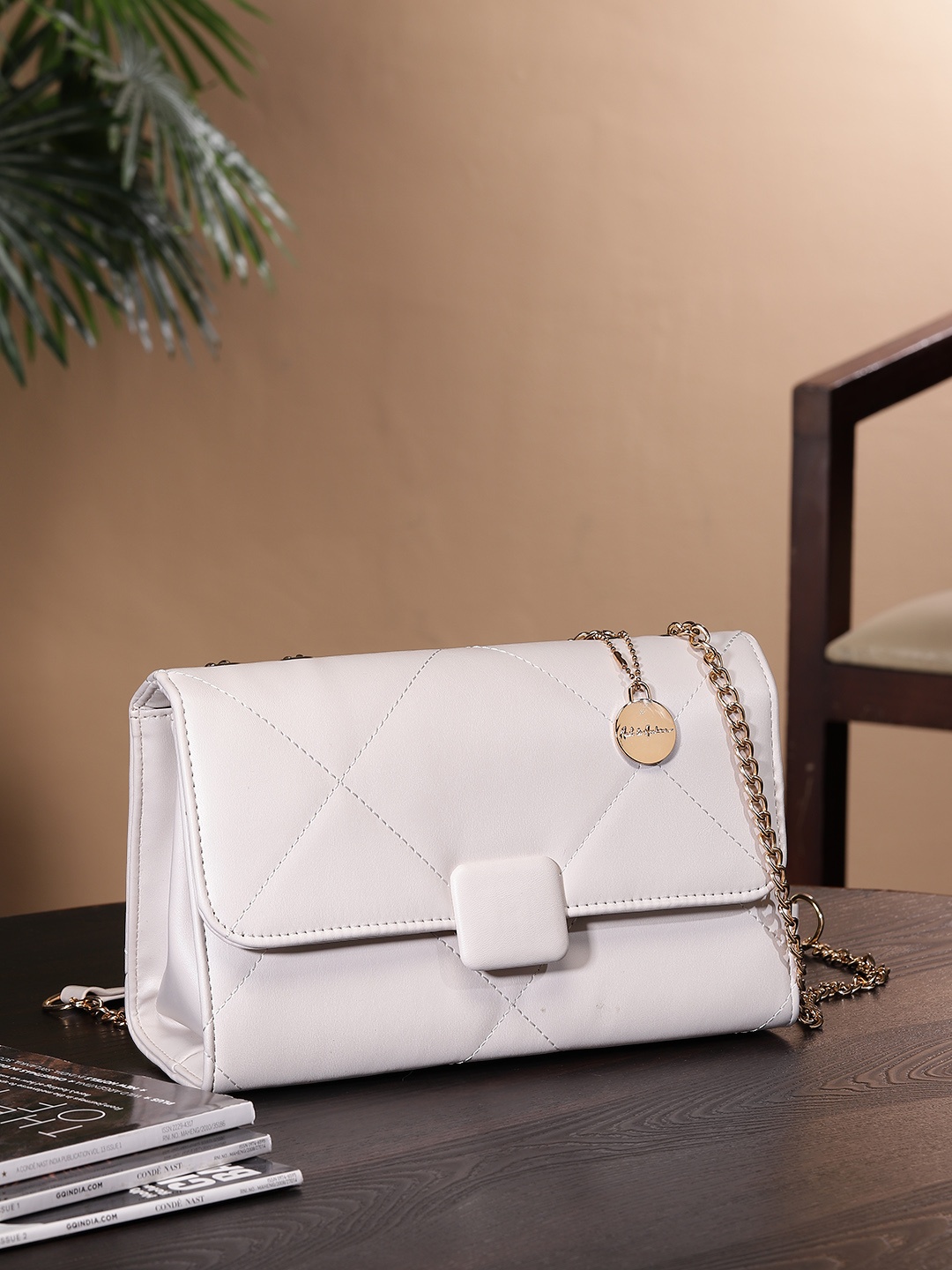 

Mast & Harbour Structured Sling Bag with Quilted Detail, White