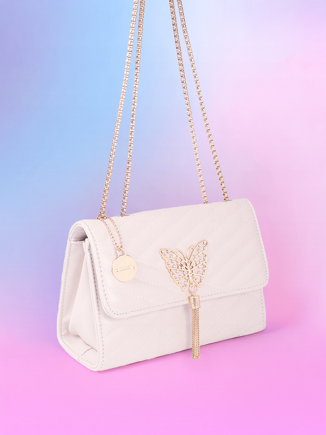 

DressBerry Structured Butterfly Embellished Shoulder Bag, Off white