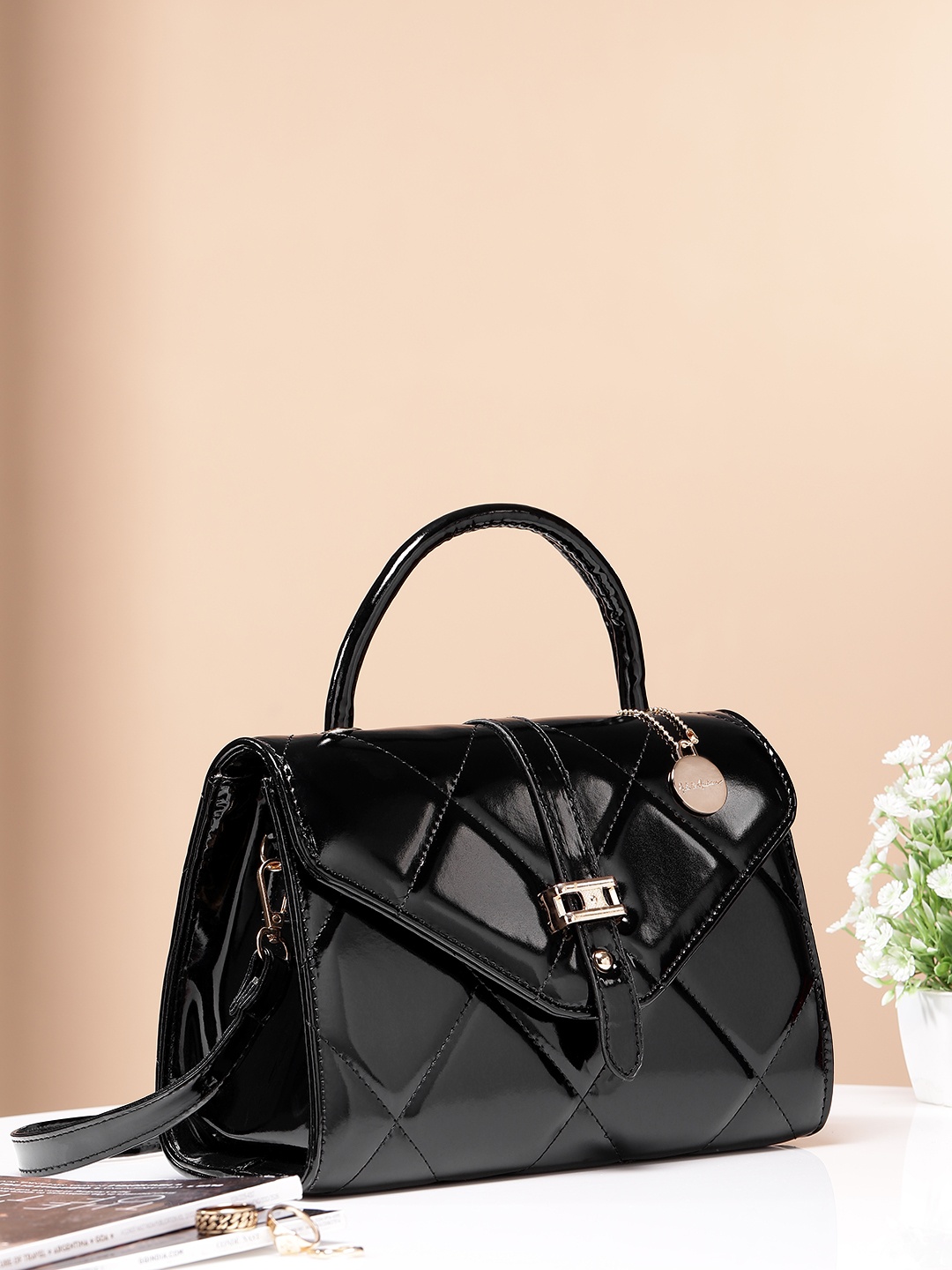 

Mast & Harbour Structured Quilted Satchel, Black