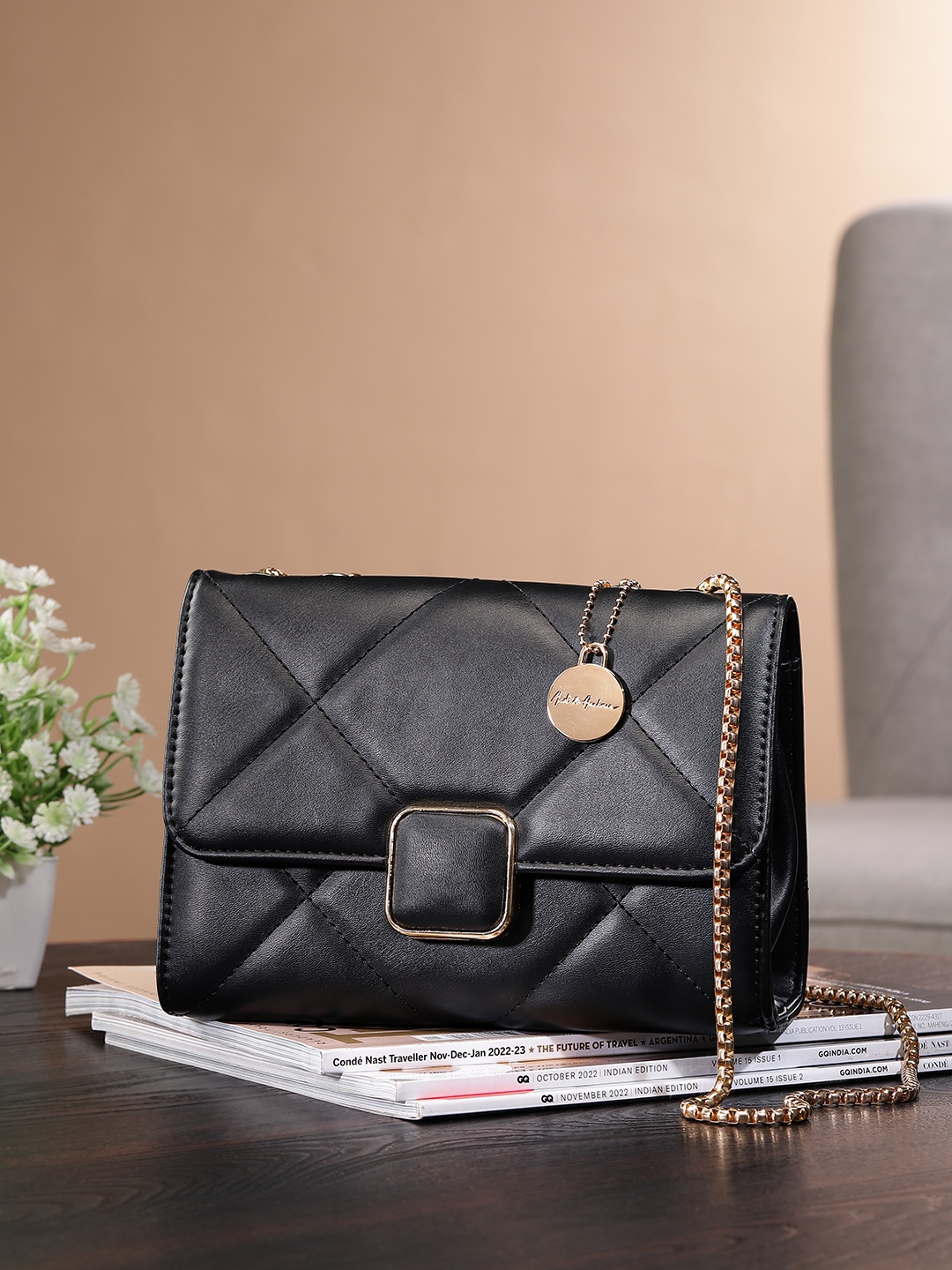 

Mast & Harbour Structured Quilted Shoulder Bag, Black