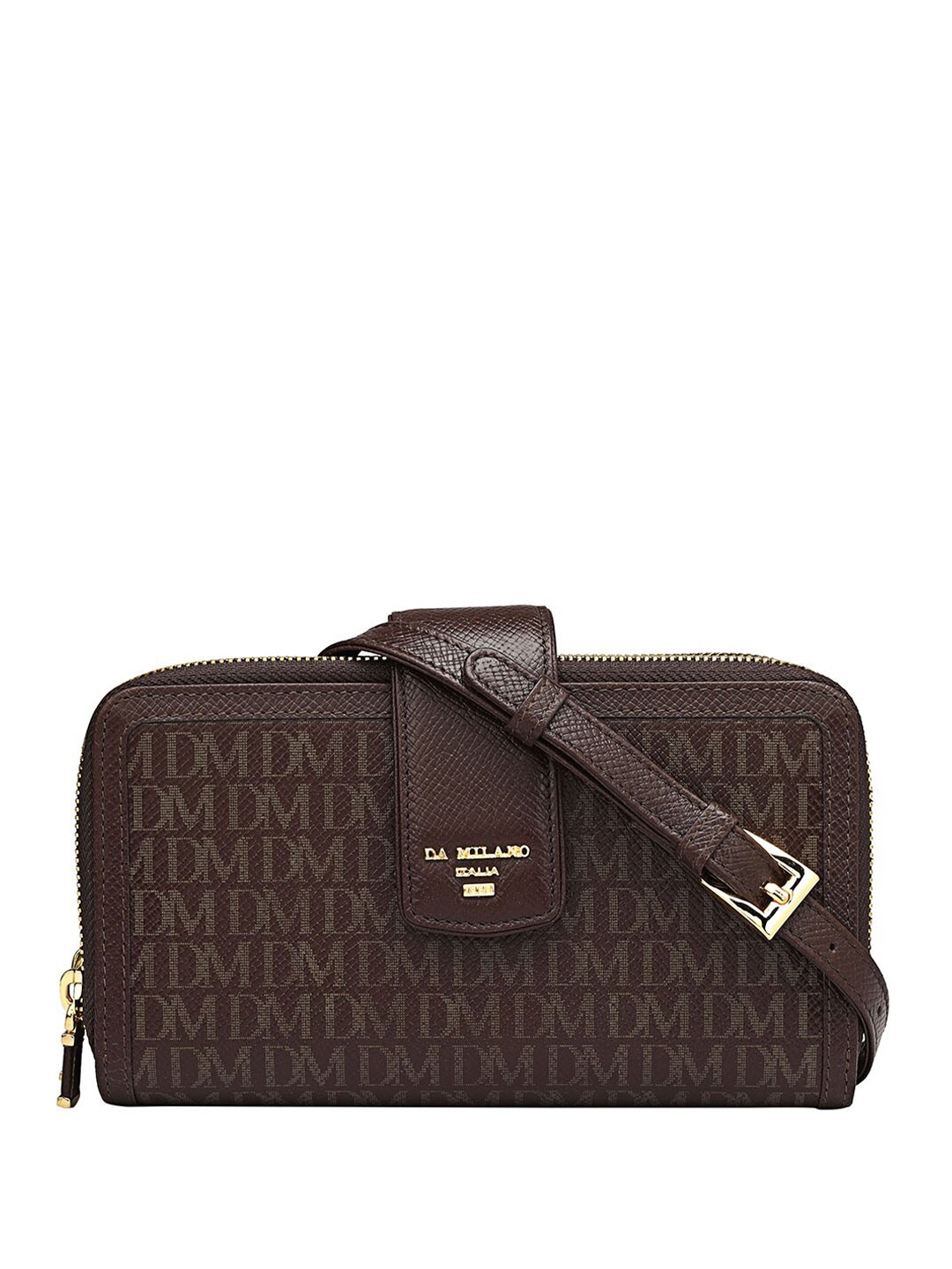 

Da Milano Women Typography Printed Leather Zip Around Wallet, Brown