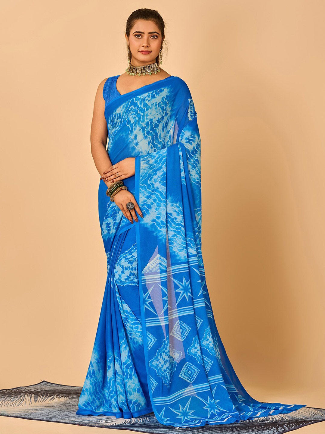 

NIRMAL CREATION Woven Design Zari Pure Georgette Saree, Blue