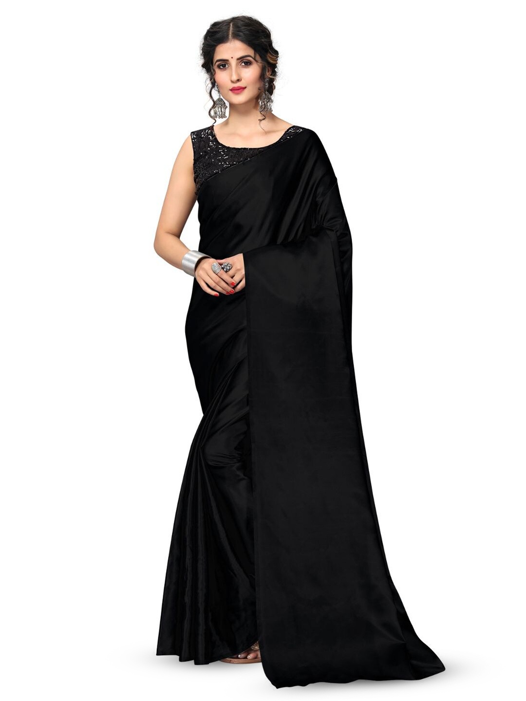 

Aruna Sarees Satin Saree, Black