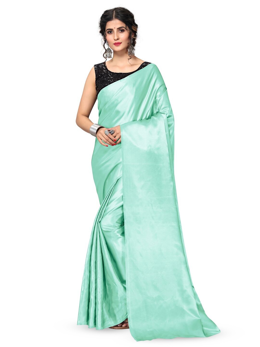 

Aruna Sarees Satin Saree, Green