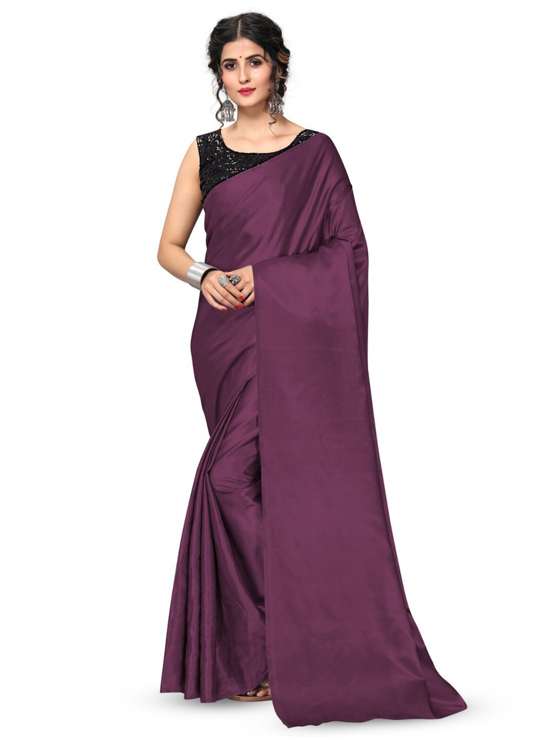 

Aruna Sarees Satin Saree, Purple