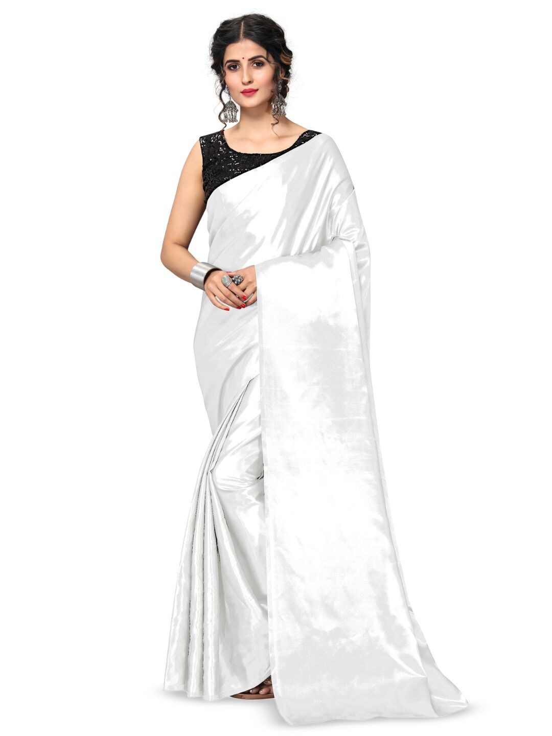 

Aruna Sarees Satin Saree, White