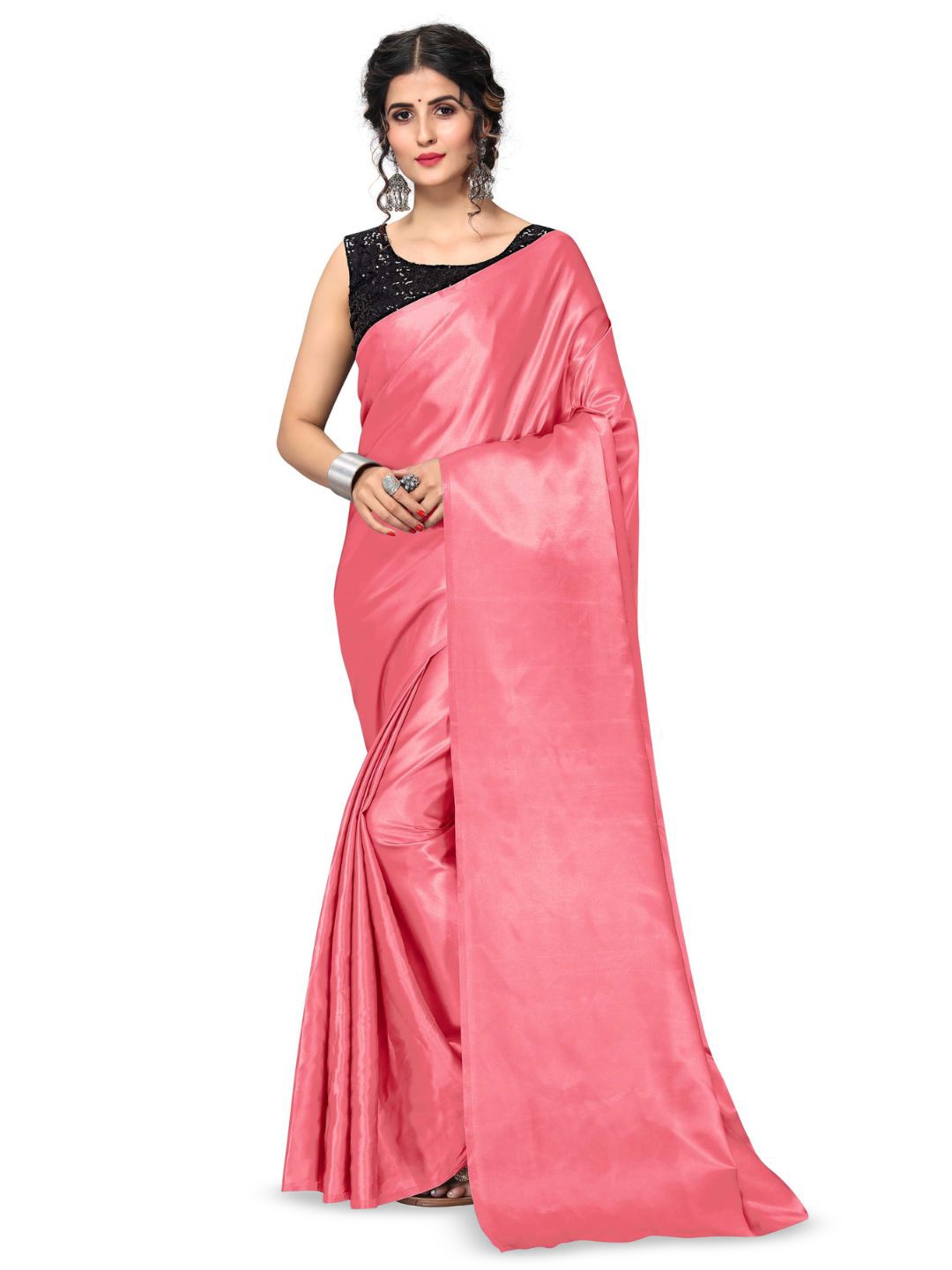 

Aruna Sarees Women Satin Solid Art Silk Saree, Pink