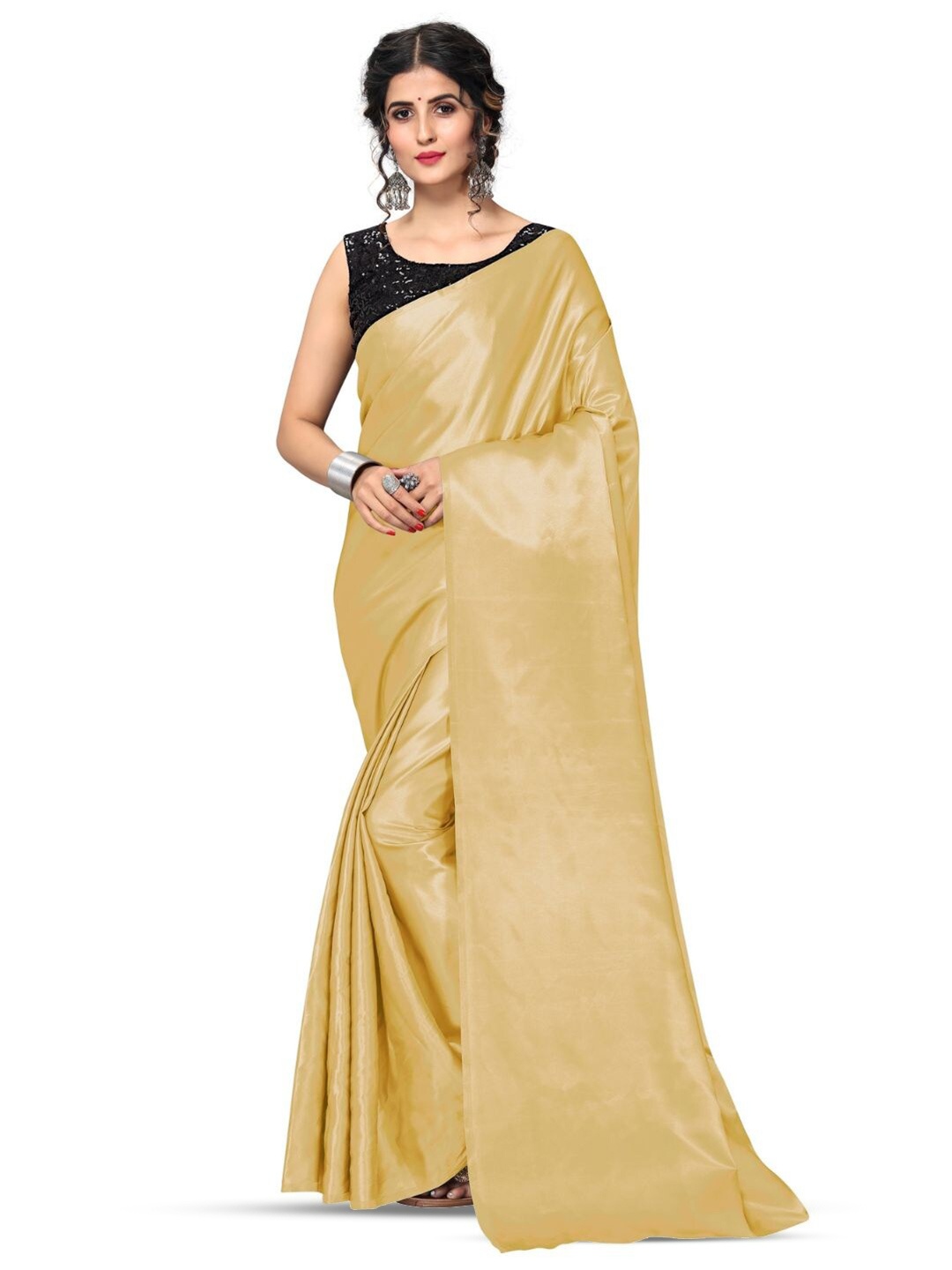 

Aruna Sarees Solid Satin Saree, Gold