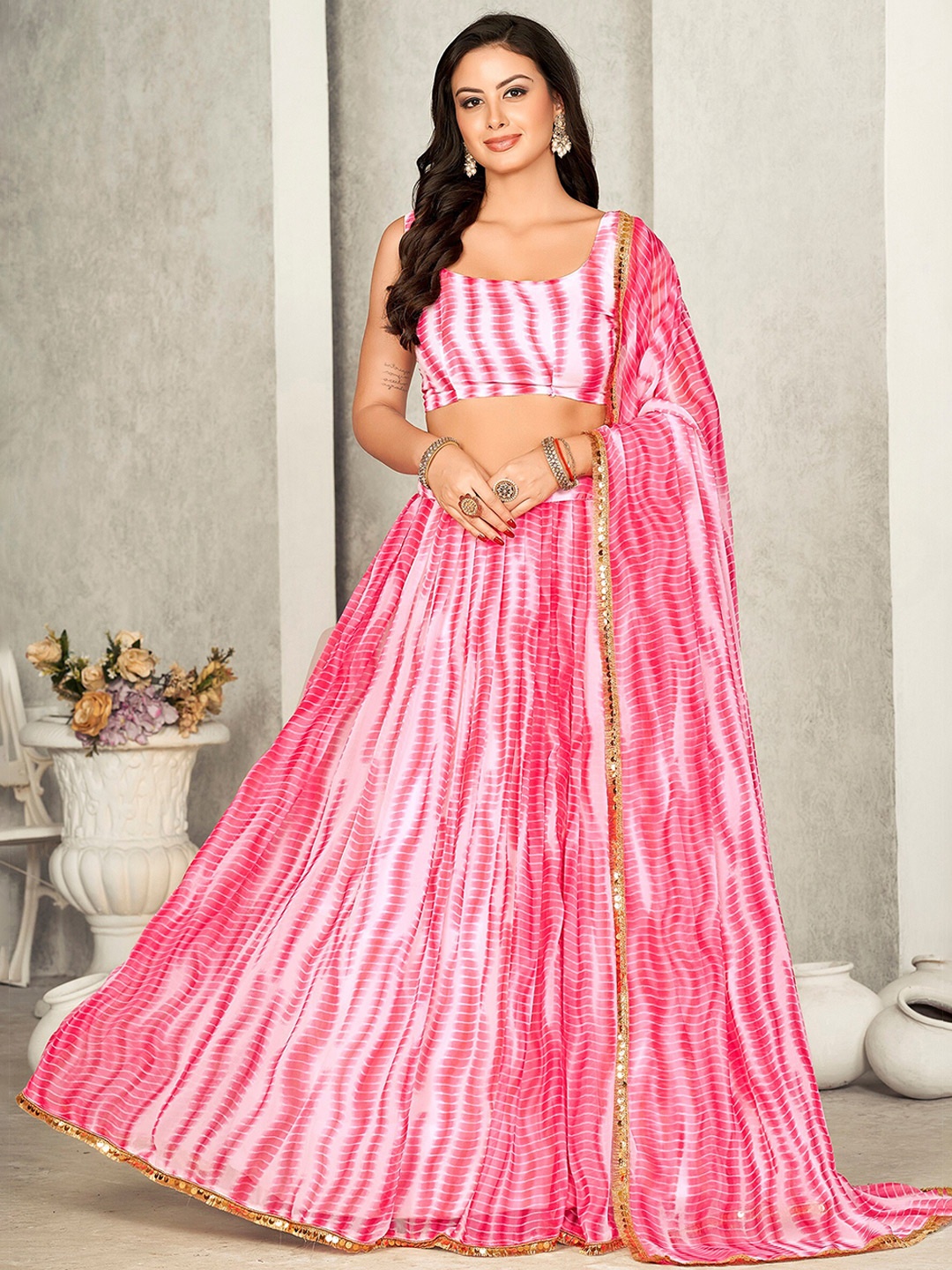 

Warthy Ent Printed Semi-Stitched Lehenga & Unstitched Blouse With Dupatta, Pink