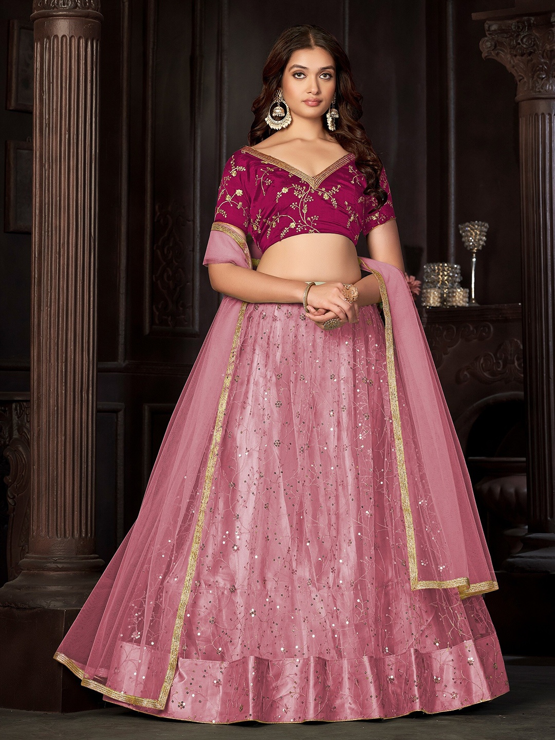 

Warthy Ent Embroidered Sequinned Semi-Stitched Lehenga & Unstitched Blouse With Dupatta, Pink