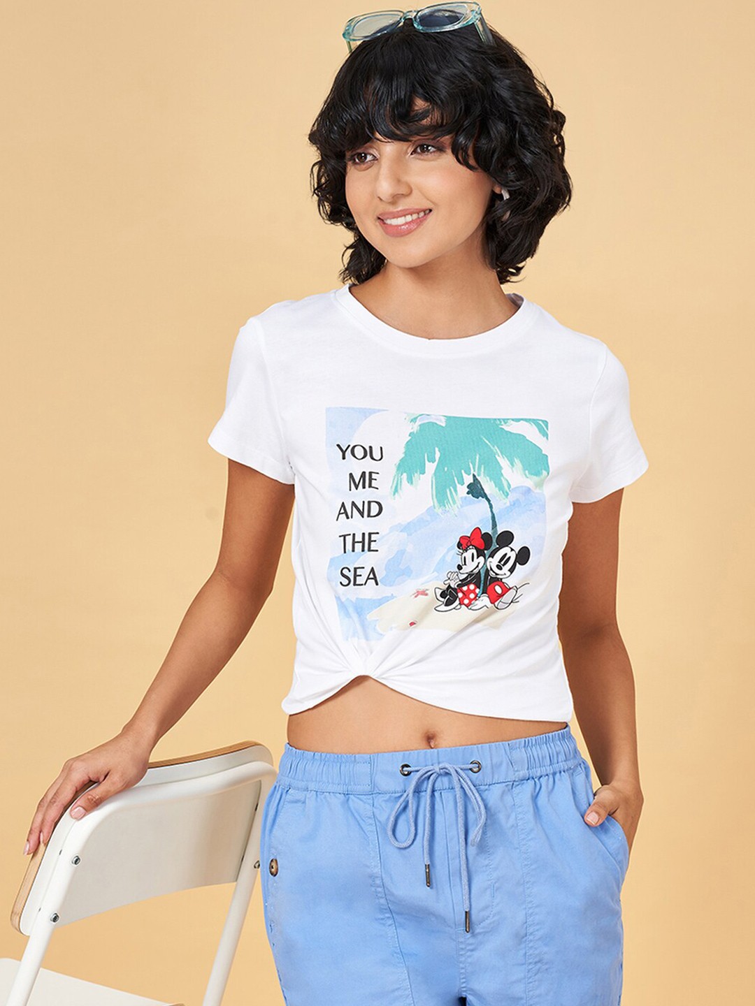 

Honey by Pantaloons Women Typography Printed Applique T-shirt, Blue