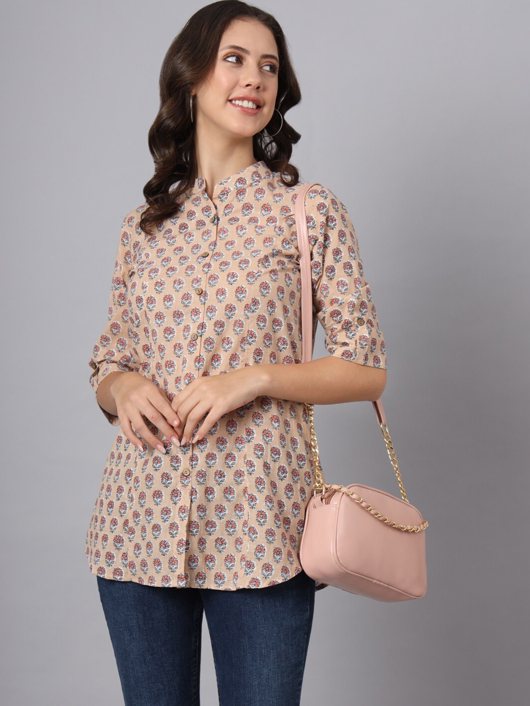 

Divena Women Floral Printed Cotton Shirt Style Top, Pink