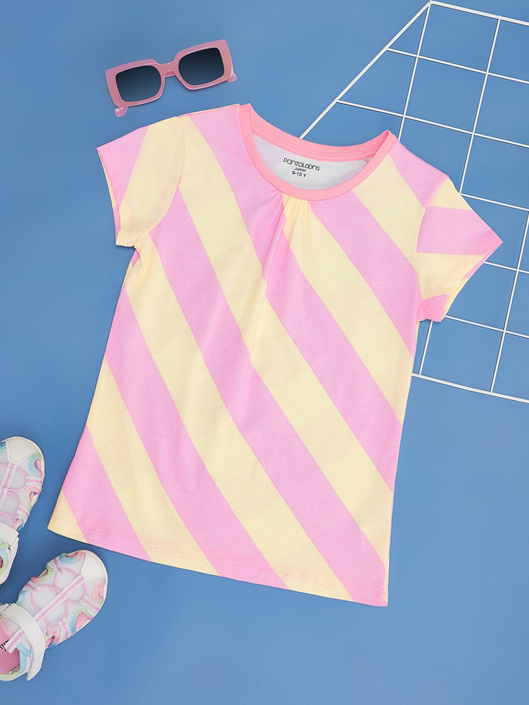 

Pantaloons Junior Girls pure cotton Striped T-shirt, Yellow