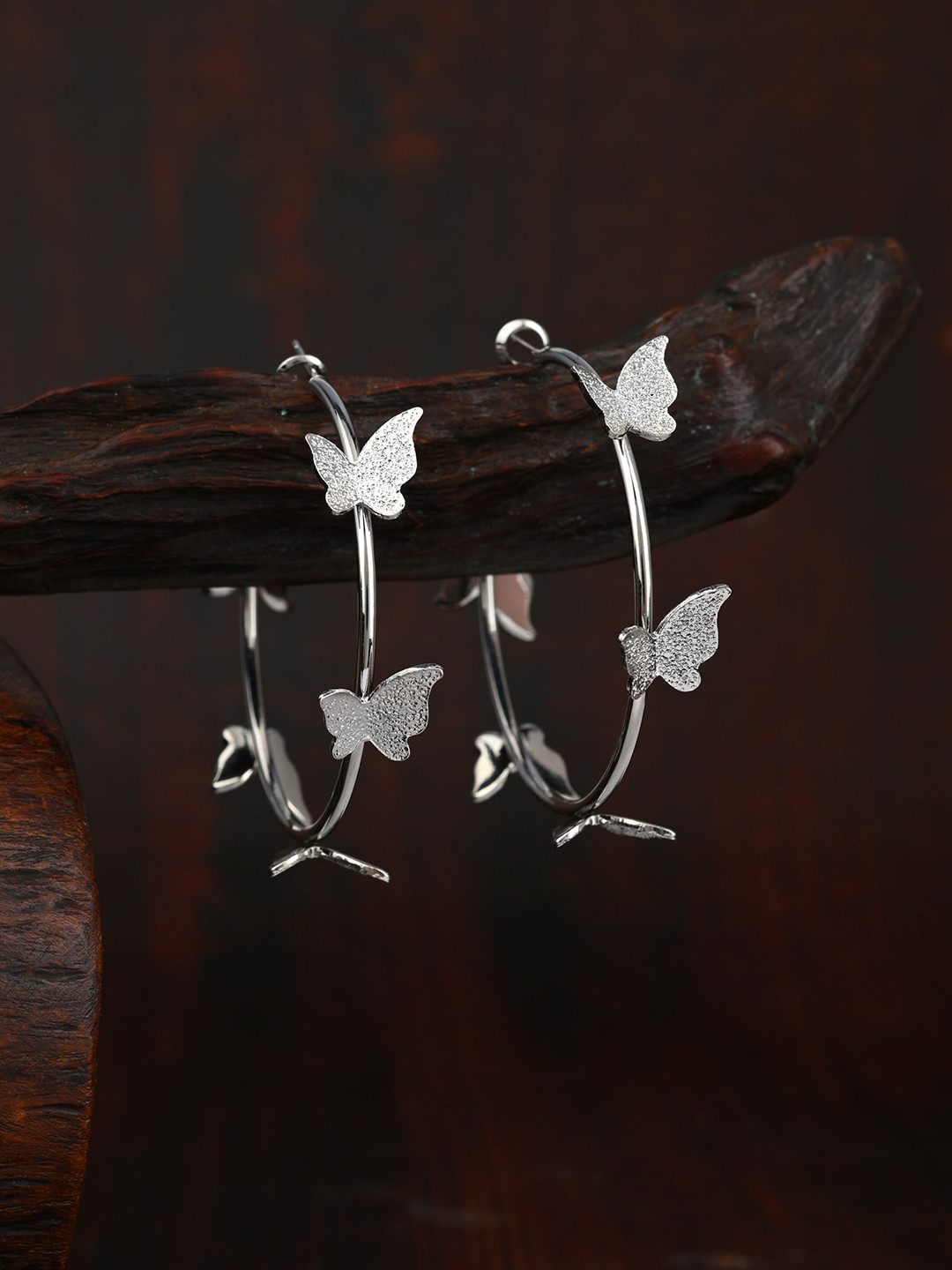 

E2O Gold-Plated Circular Butterfly Hoop Earrings, Silver