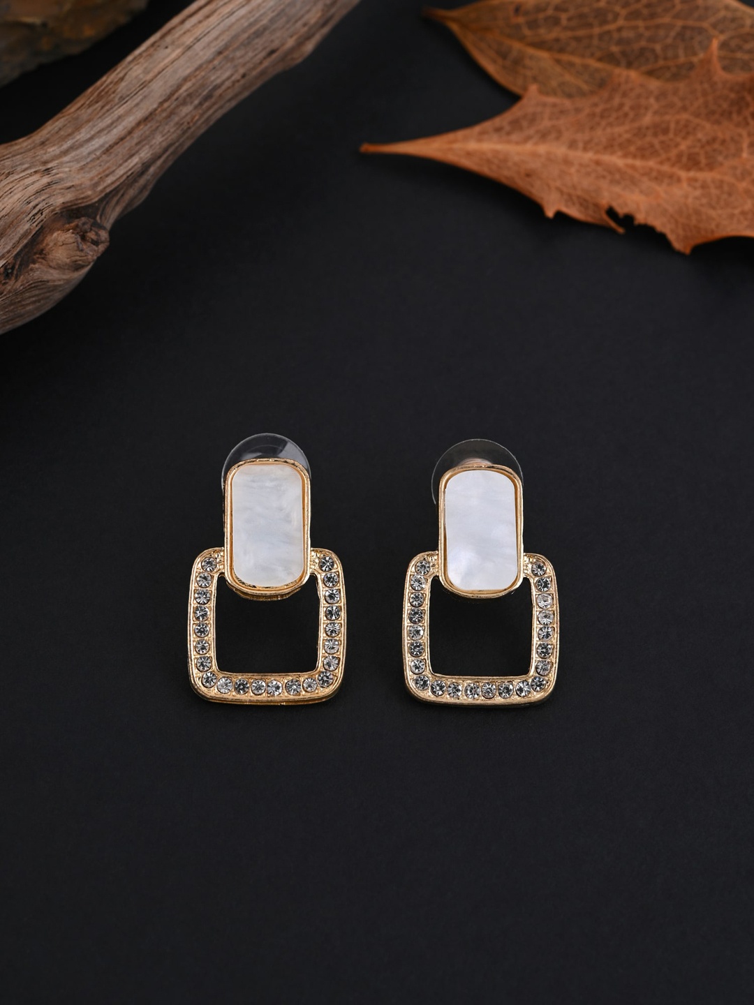 

E2O Gold-Plated Stone Studded Geometric Studs Earrings