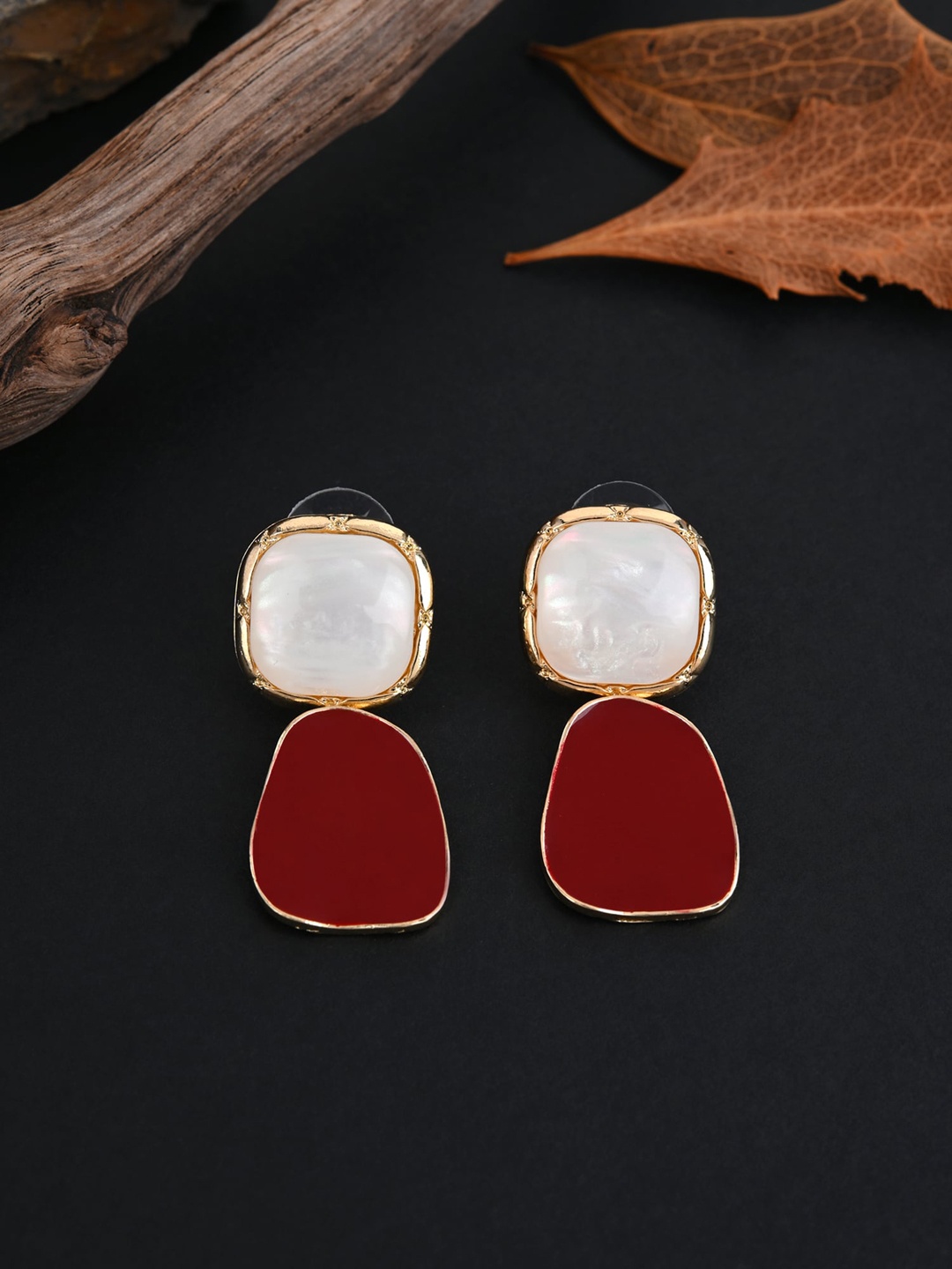 

E2O Gold-Plated Contemporary Drop Earrings, Red