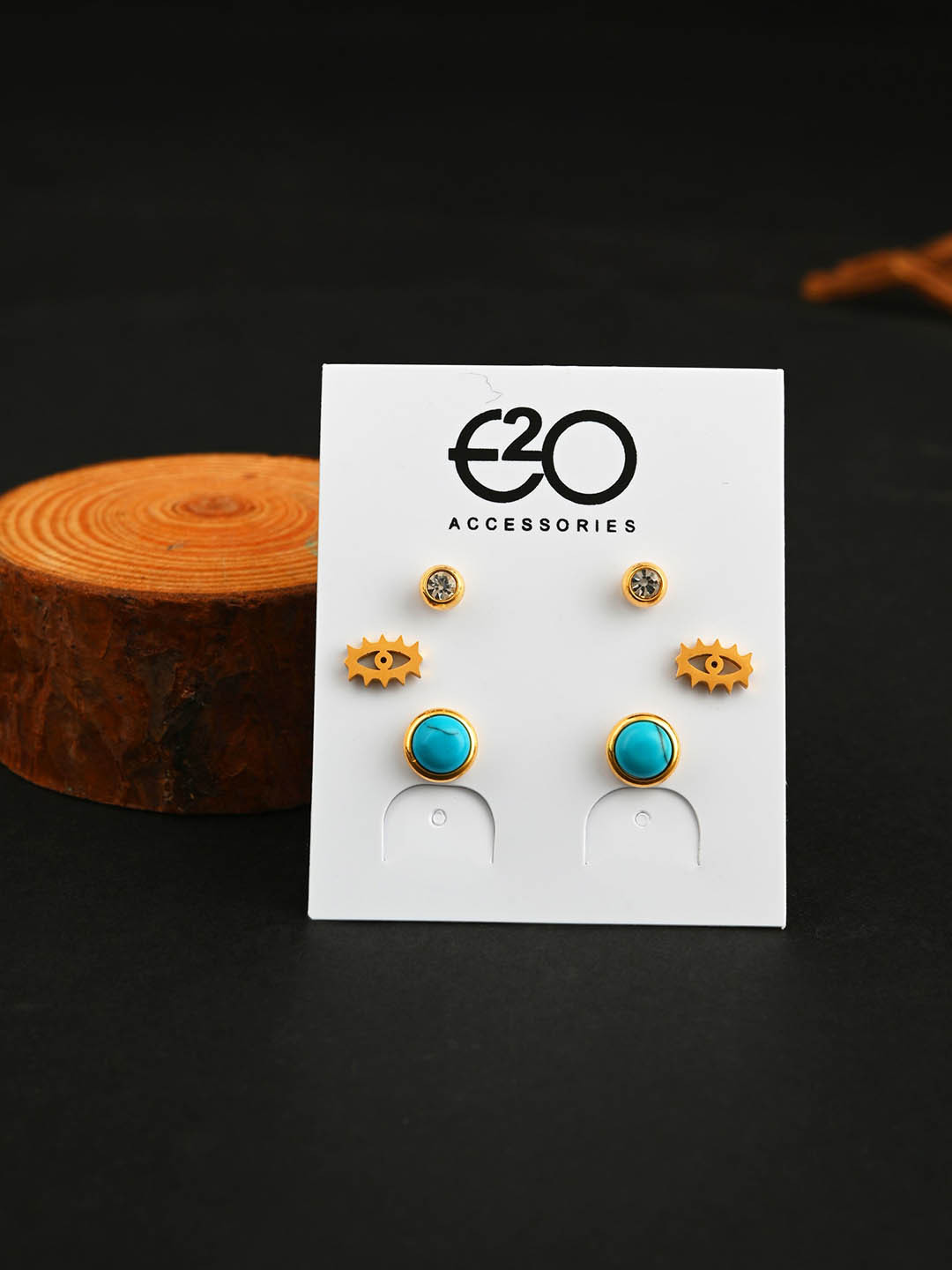 

E2O Set Of 3 Gold-Plated Contemporary Stud Earrings