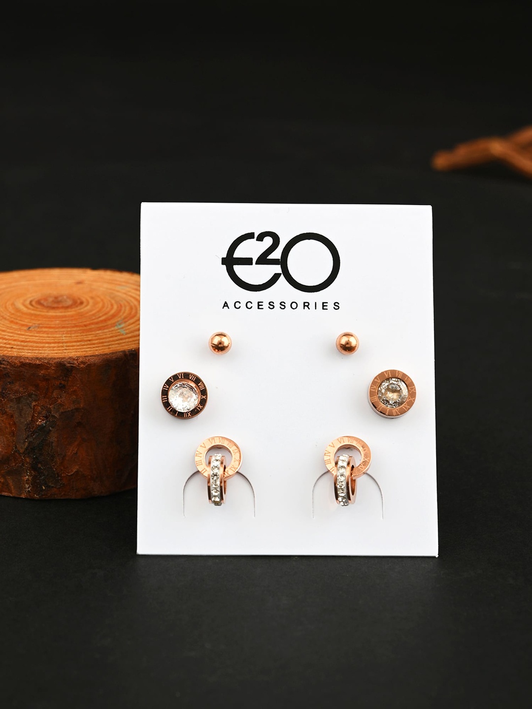 

E2O Set Of 3 Studs Earrings, Gold