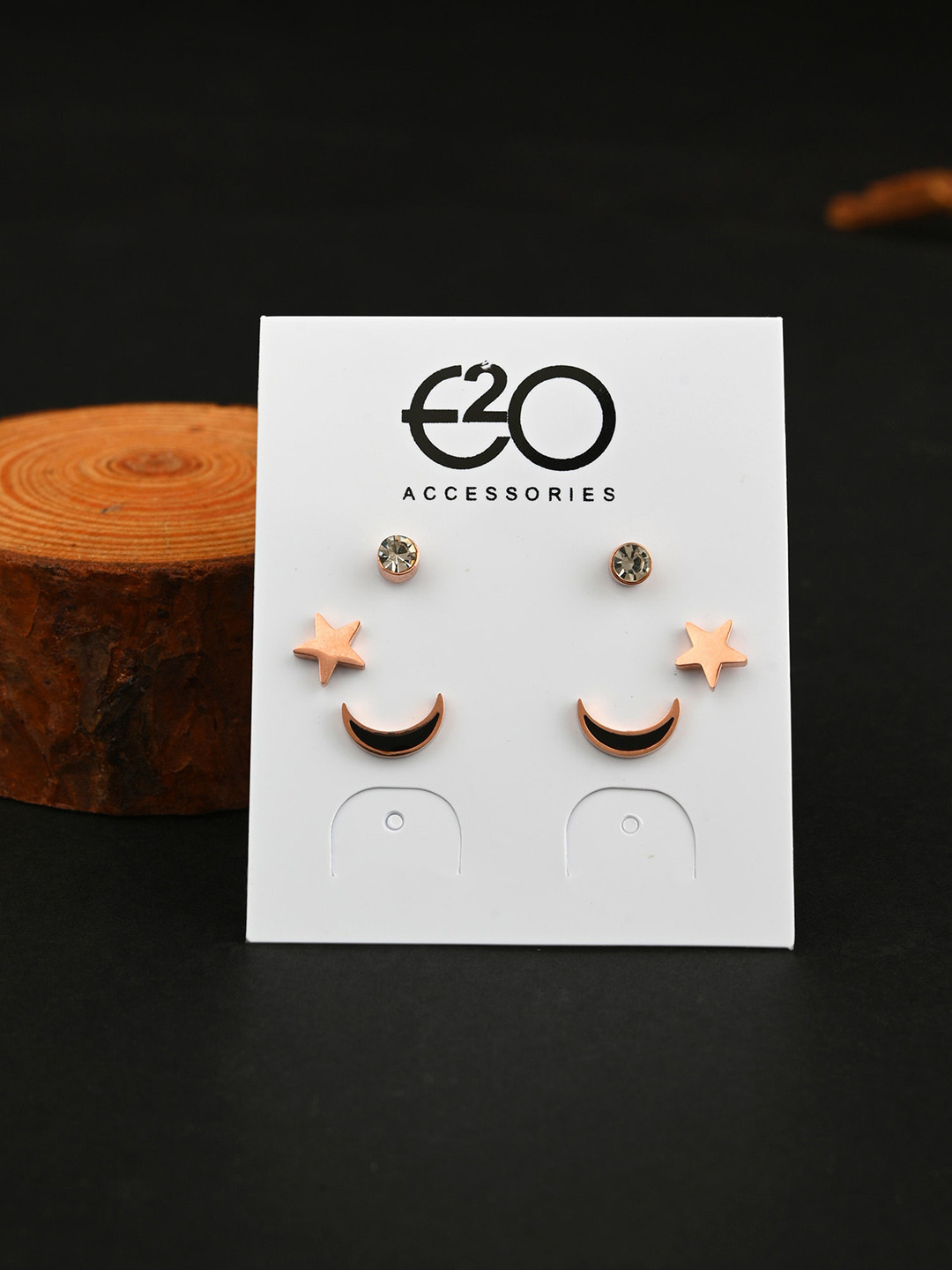 

E2O Set of 3 Silver Plated Studs Earrings, Gold