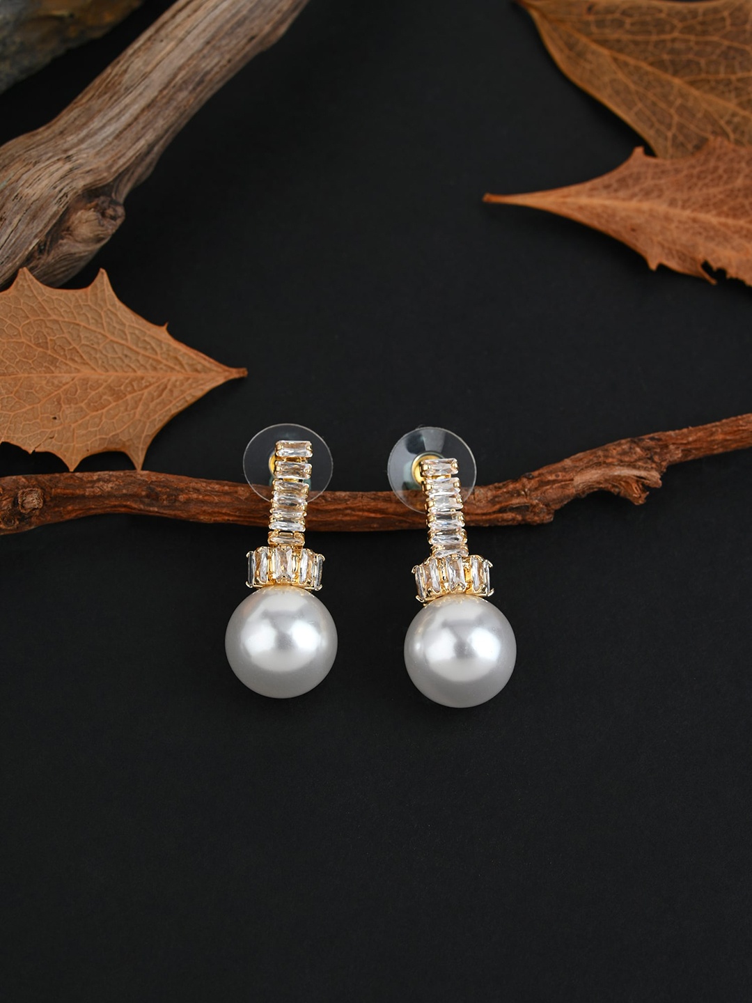 

E2O Gold-Plated Stone Studded & Beaded Studs Earrings