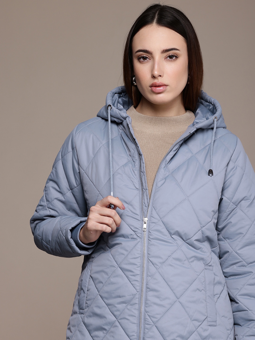 

French Connection Hooded Quilted Jacket, Grey