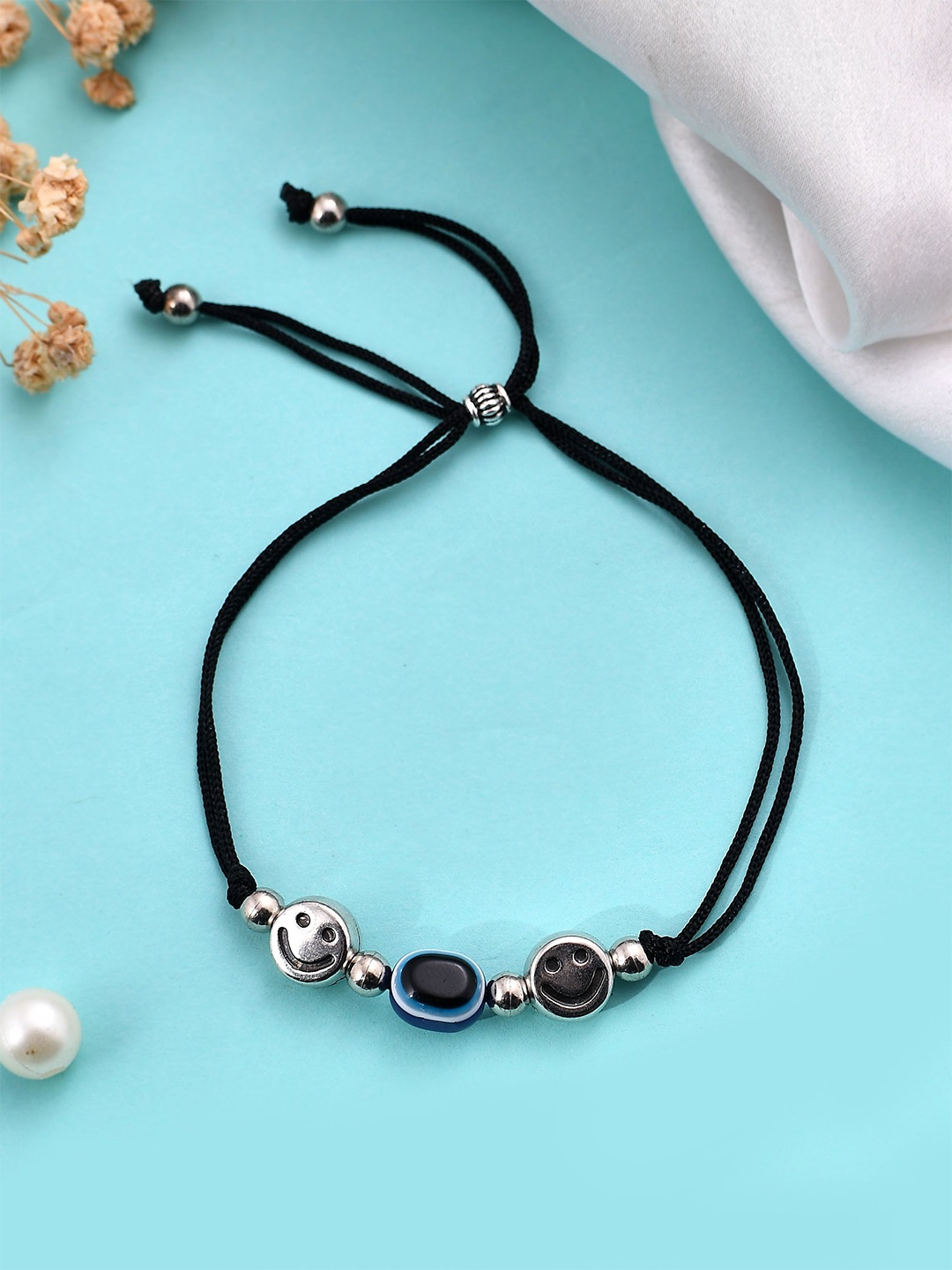 

Silvermerc Designs Silver-Plated Crystal Studded Evil Eye Anklet