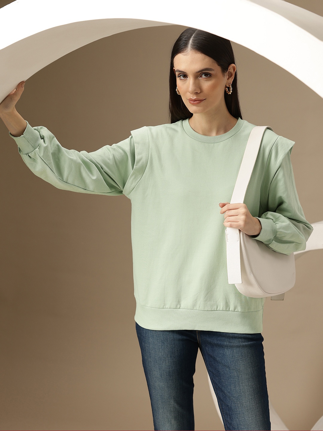 

Chemistry Cotton Structured Shoulder Sweatshirt, Green