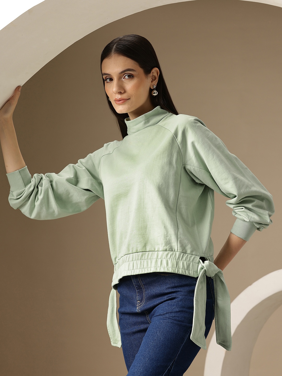 

Chemistry Women Tie-Up Detail Pure Cotton Sweatshirt, Green