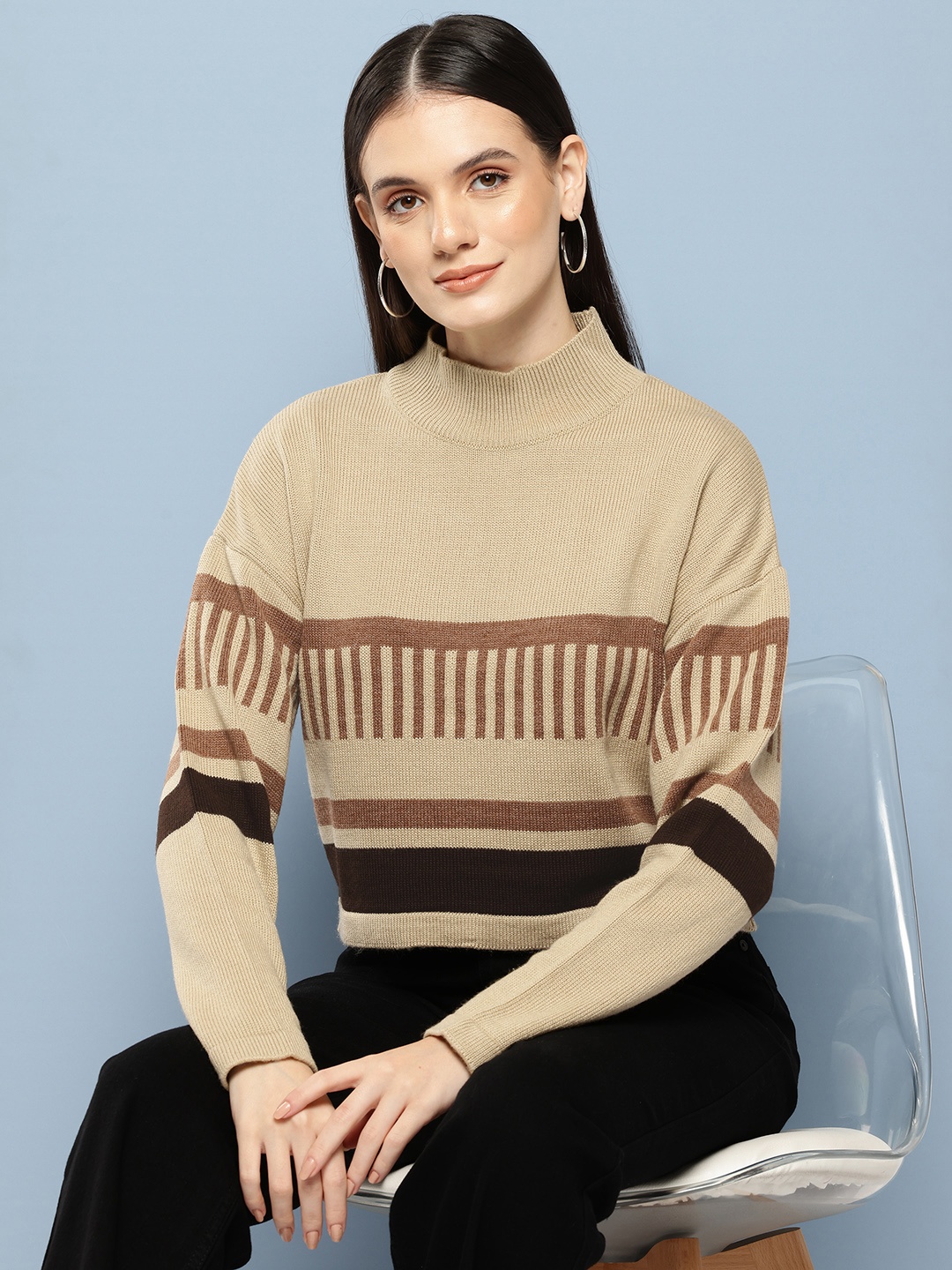 

Chemistry Striped Acrylic Pullover Sweaters, Brown