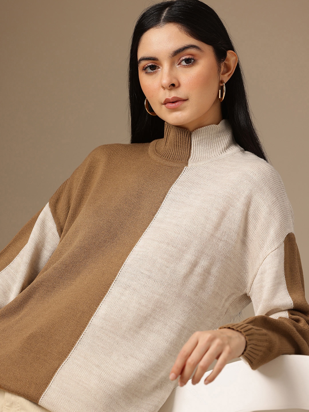 

Chemistry Colourblocked Longline Pullover, Tan