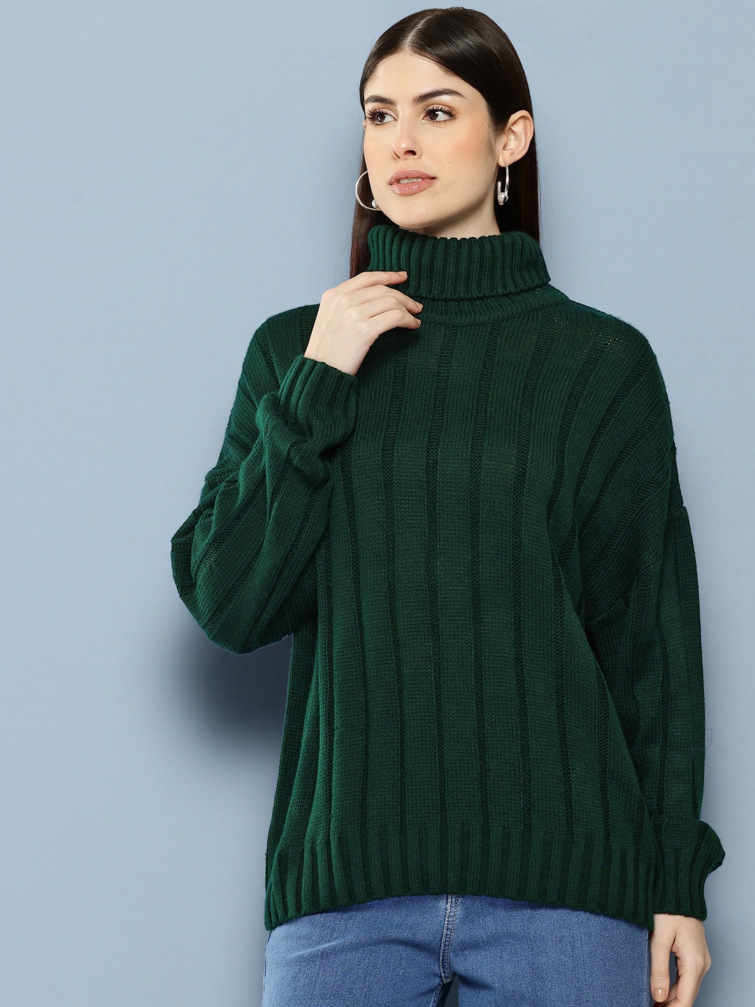 

Chemistry Turtle Neck Ribbed Acrylic Pullover, Green