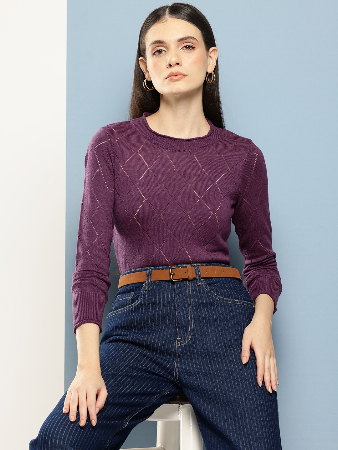 

Chemistry Open-Knit Pullover, Purple