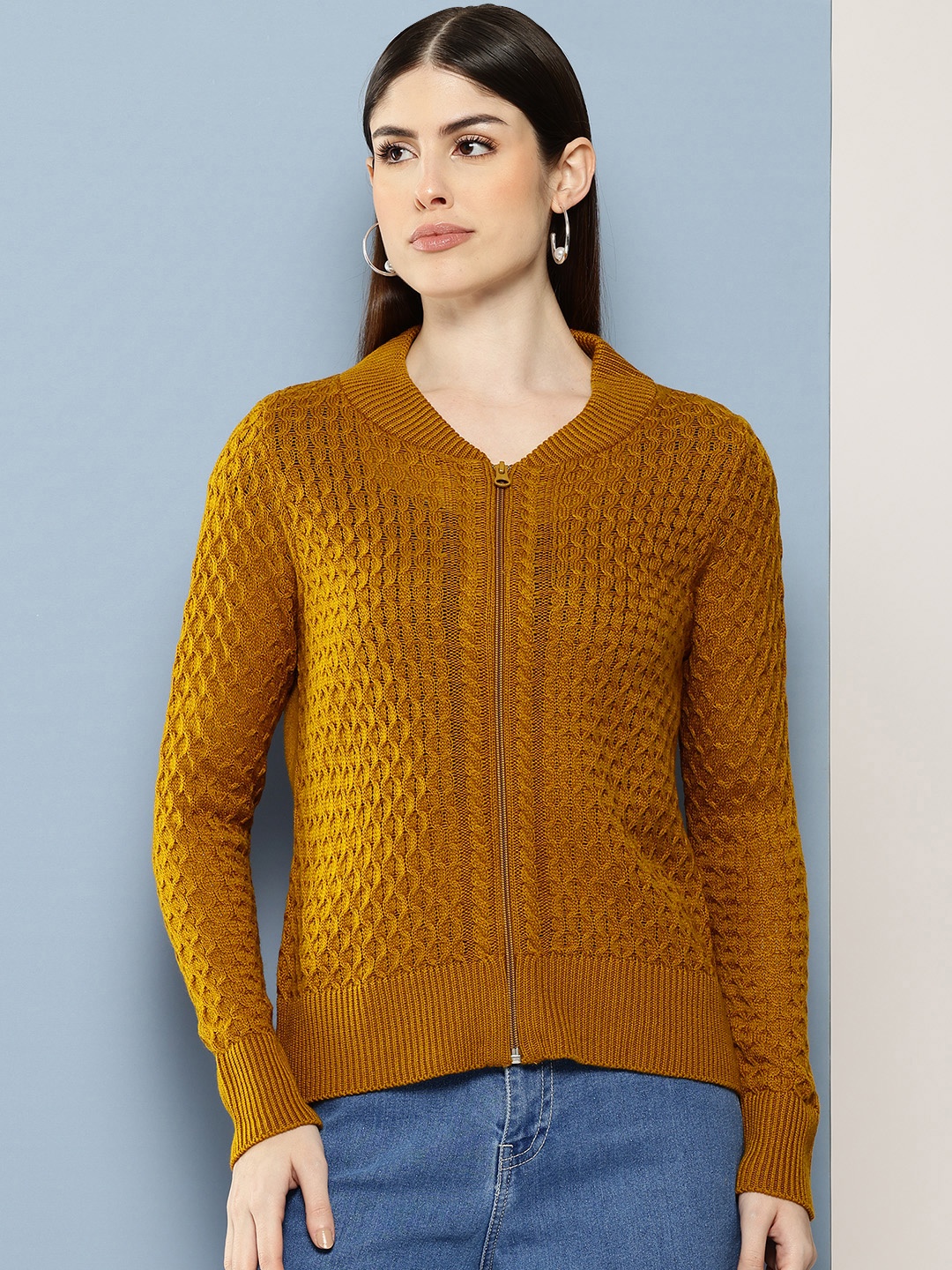 

Chemistry Cable Knit Pure Acrylic Cardigan, Mustard