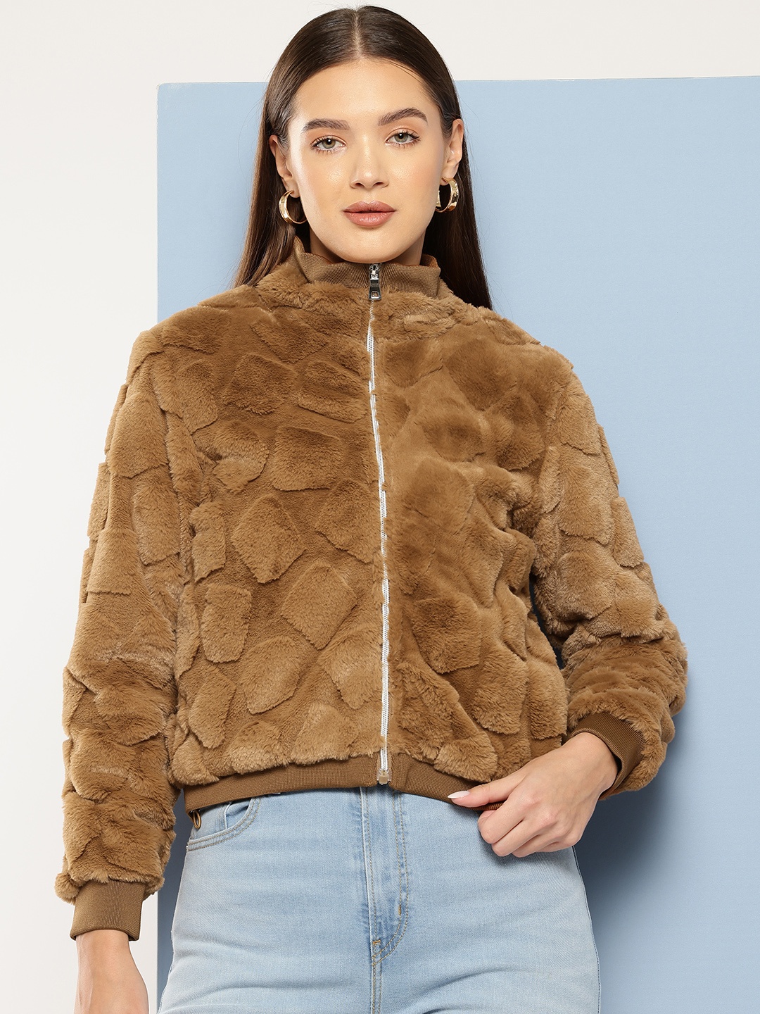 

Chemistry Self-Design Faux Fur Tailored Jacket, Brown