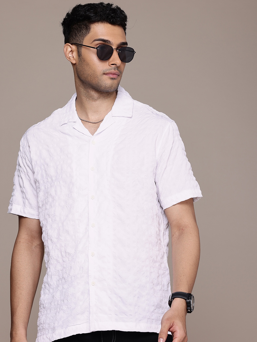 

WROGN Seersucker Opaque Casual Shirt, White