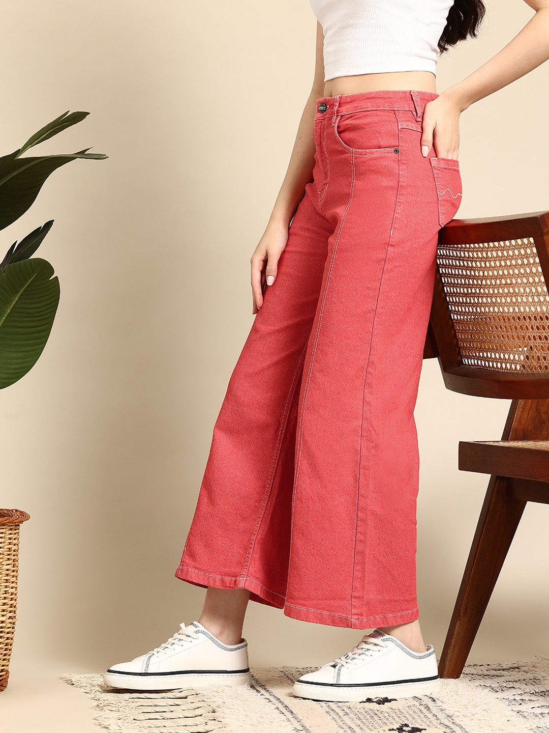 

Mast & Harbour Women High-Rise Wide Leg Jeans, Pink