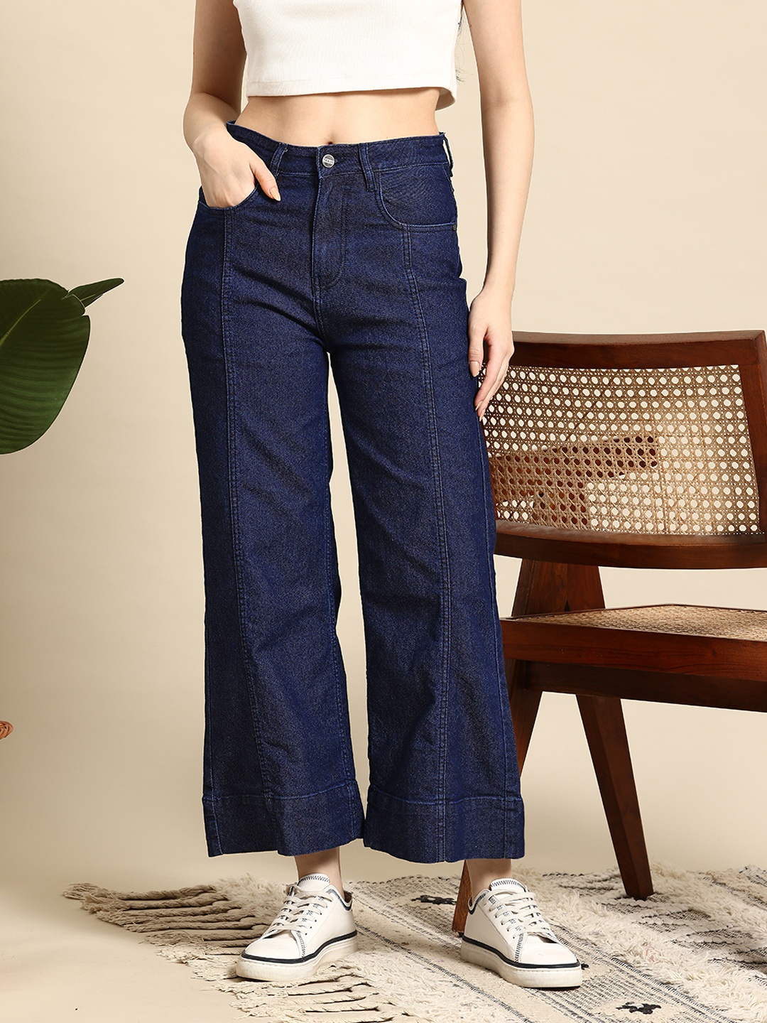 

Mast & Harbour Women Wide Leg High-Rise Jeans, Navy blue