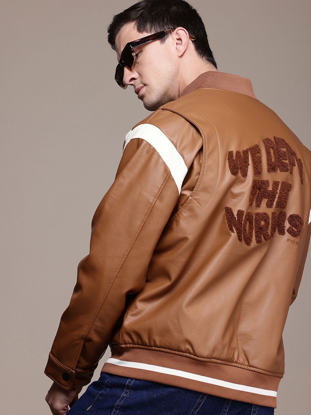 

French Connection Typography Embroidered Detailed Varsity Jacket, Brown