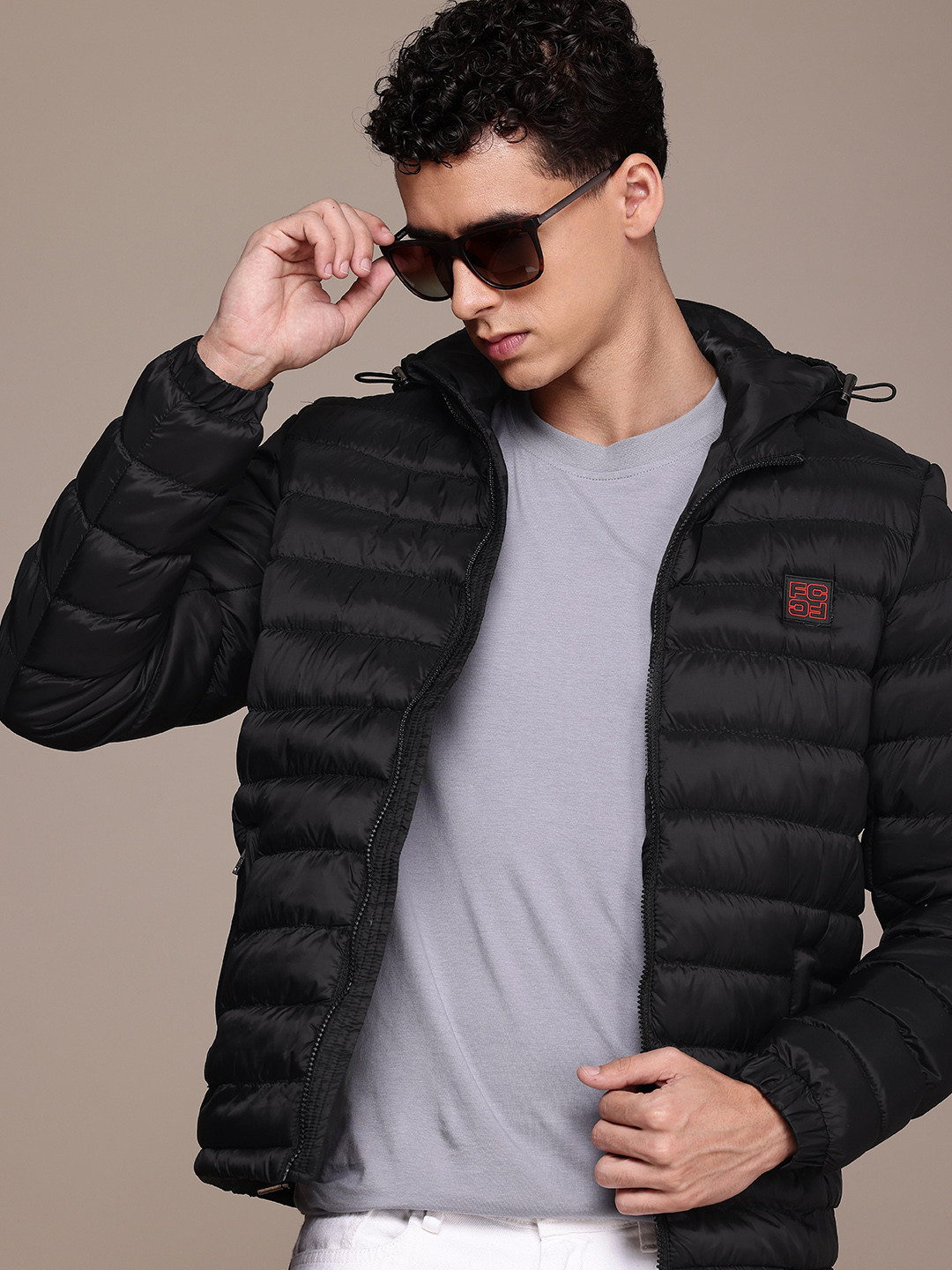 

French Connection Long Sleeves Hooded Puffer Jacket, Black