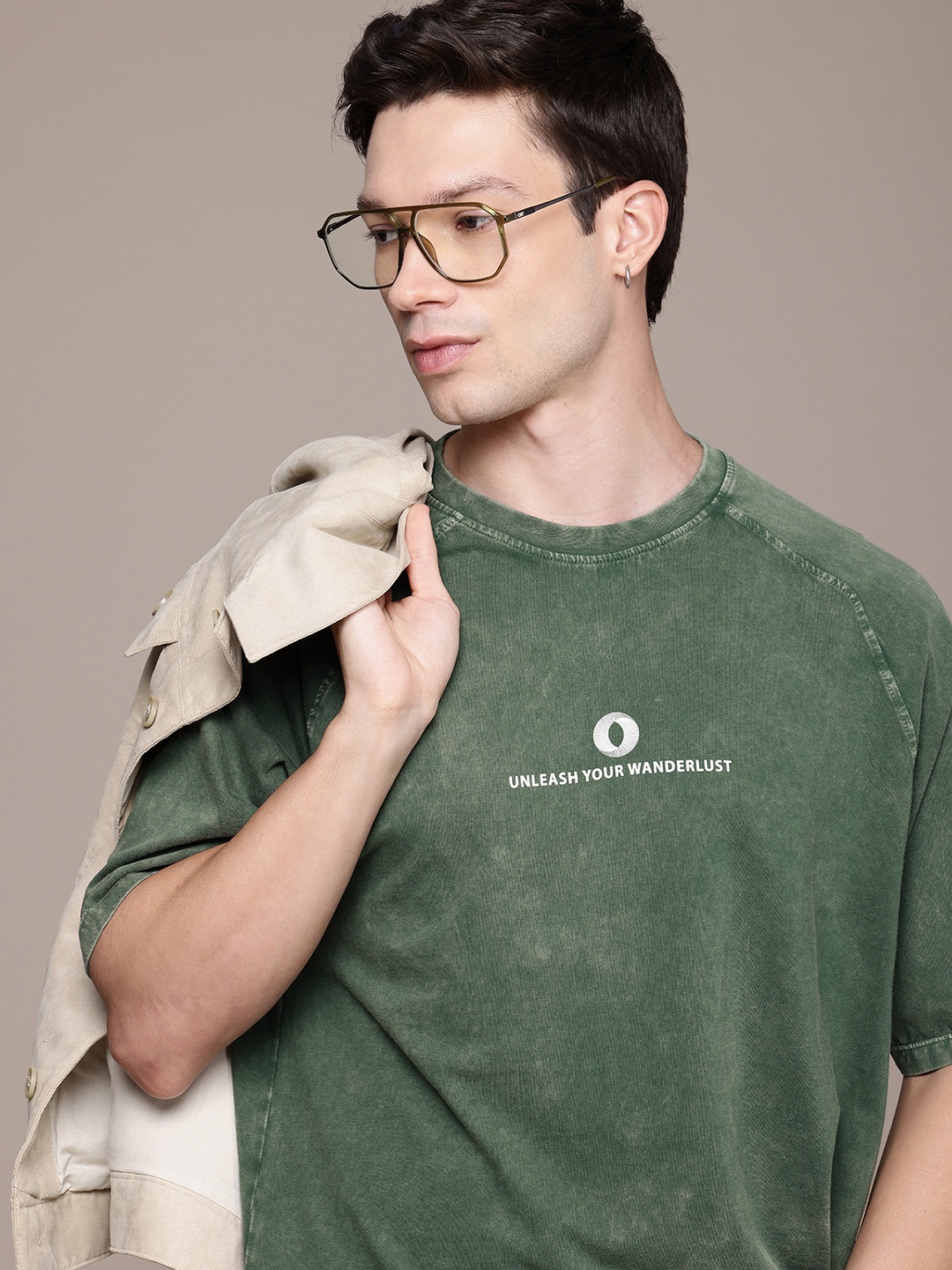 

The Roadster Life Co. Washed Effect Pure Cotton Relaxed Fit T-shirt, Green