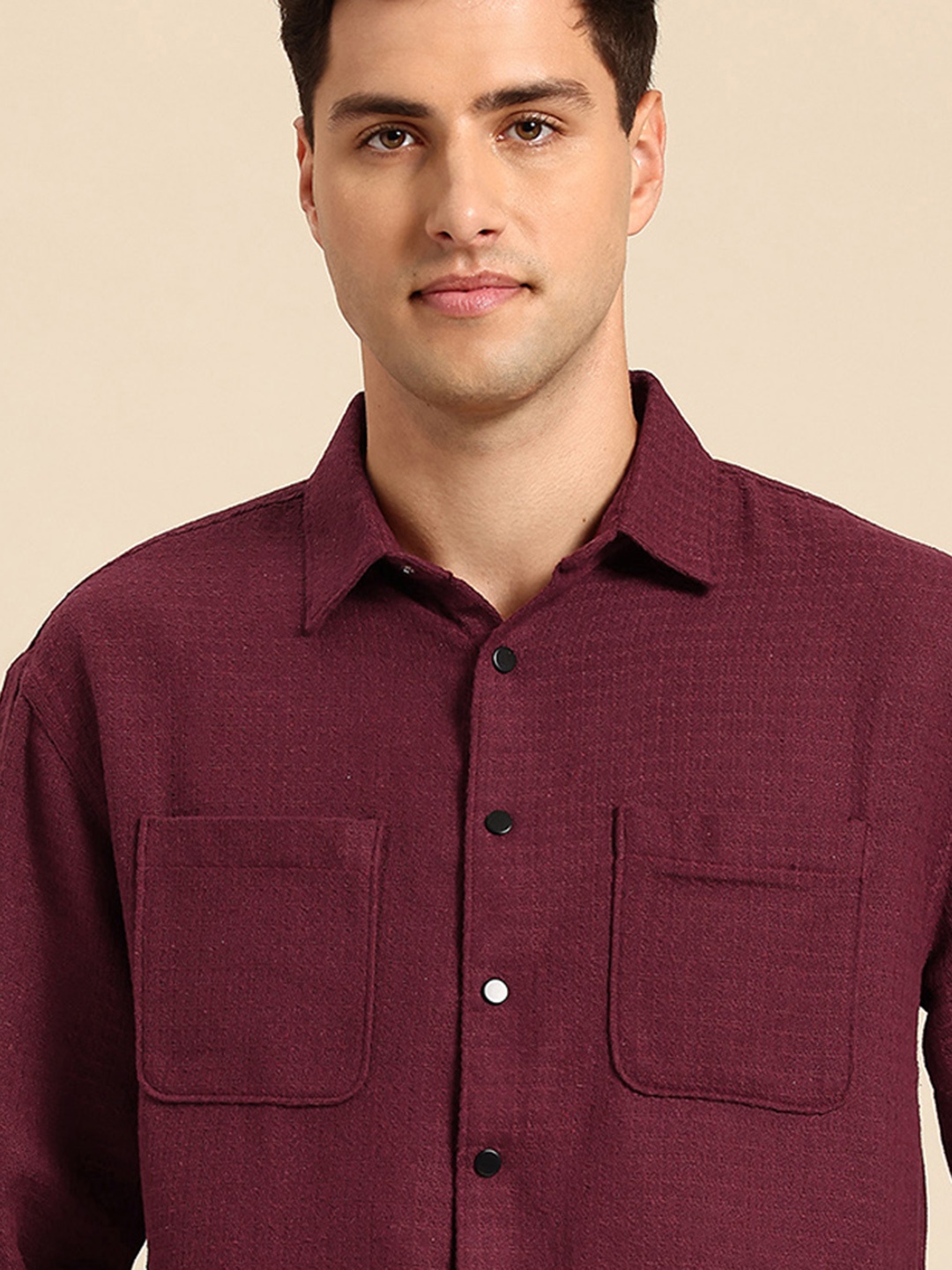 

Mast & Harbour Textured Opaque Casual Relaxed Fit Shirt, Maroon