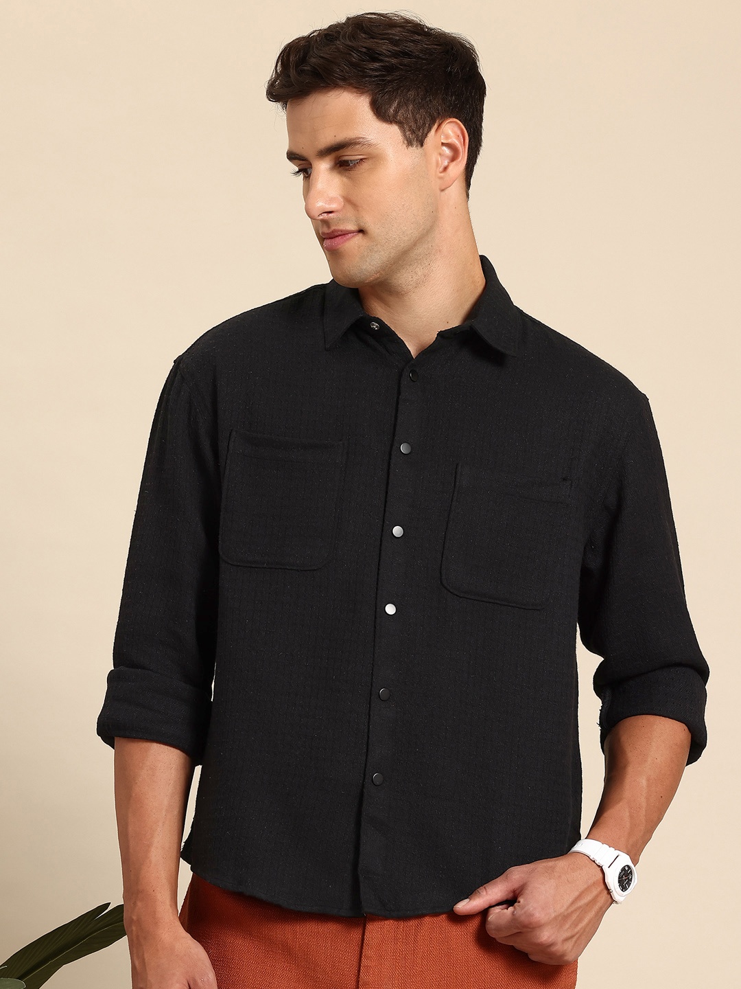 

Mast & Harbour Textured Opaque Casual Shirt, Black