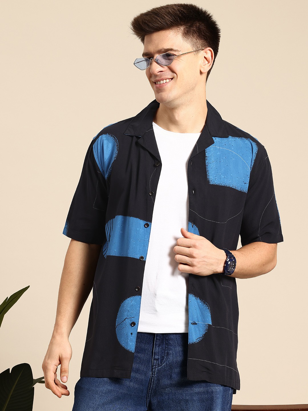 

Mast & Harbour Opaque Geometric Printed Casual Shirt, Navy blue